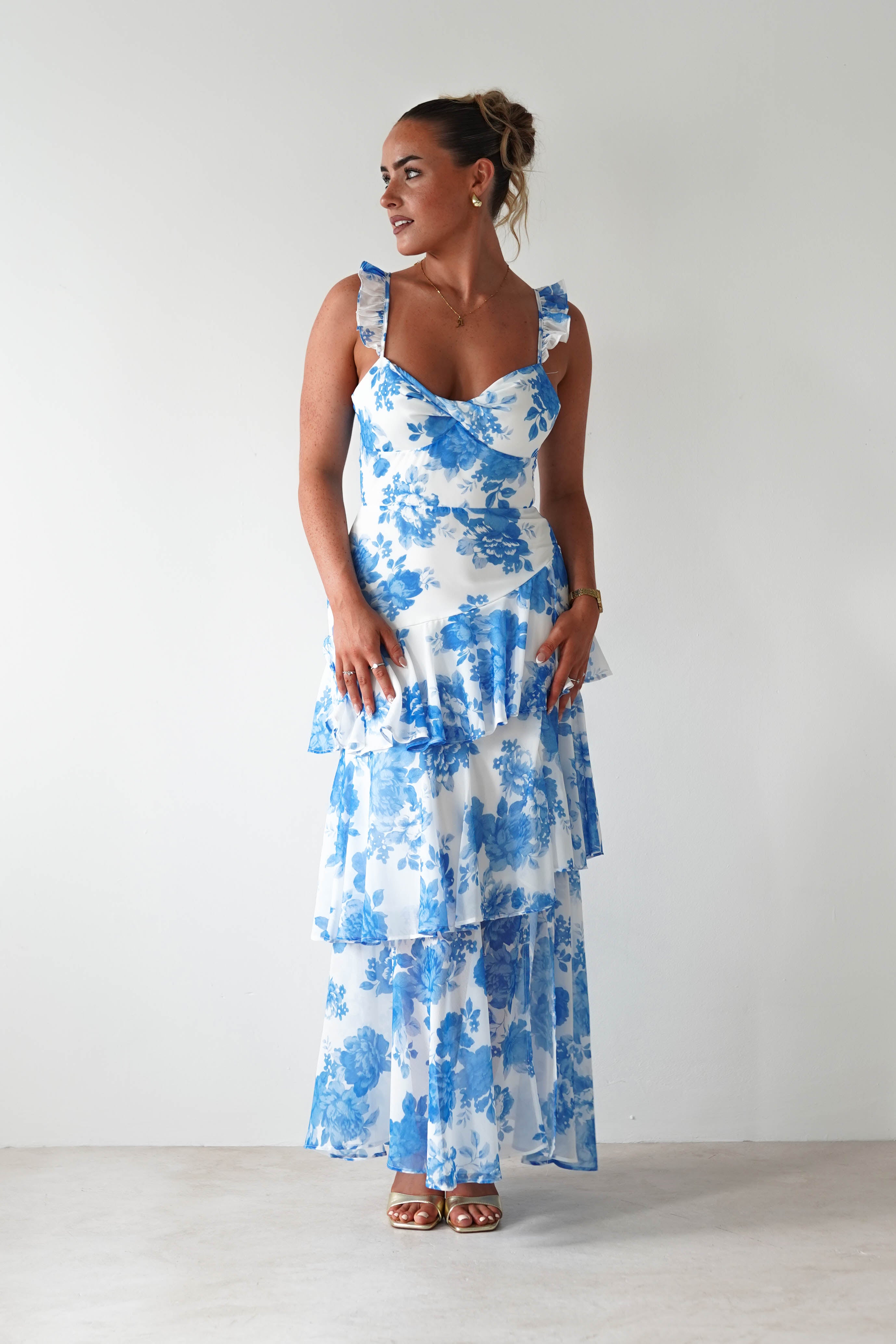 Madrid Ruffle Floral Maxi Dress | Blue | Oh Hello Clothing | XS (6)
