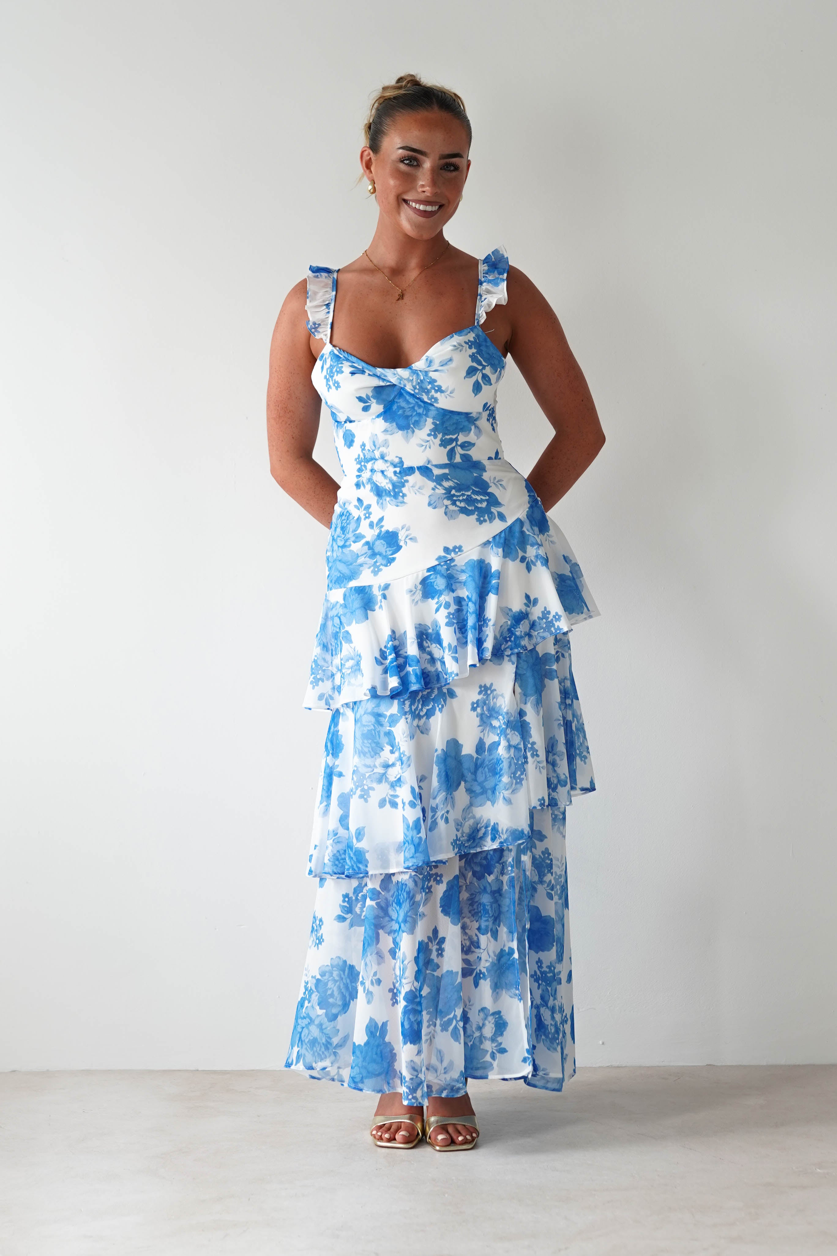 Madrid Ruffle Floral Maxi Dress | Blue | Oh Hello Clothing | XS (6)