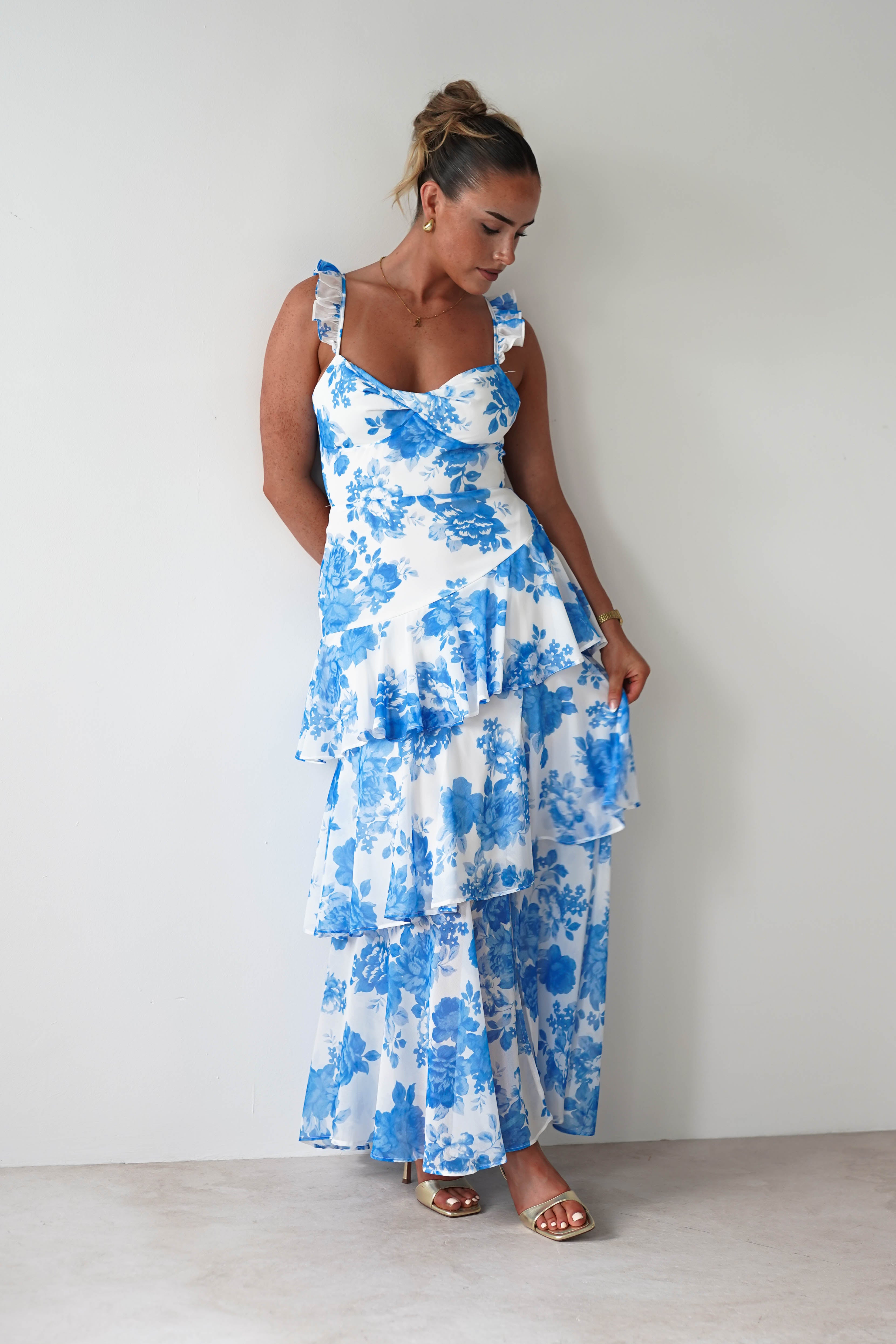 Madrid Ruffle Floral Maxi Dress | Blue | Oh Hello Clothing | XS (6)