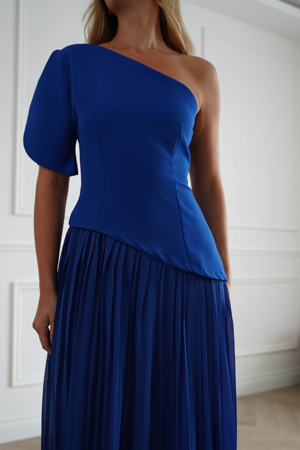 Oh Hello Clothing Women > Clothing > Dresses 1*DONE-MANIJU-LM1226-Royal blue One Shoulder Pleated Maxi Dress (Copy)