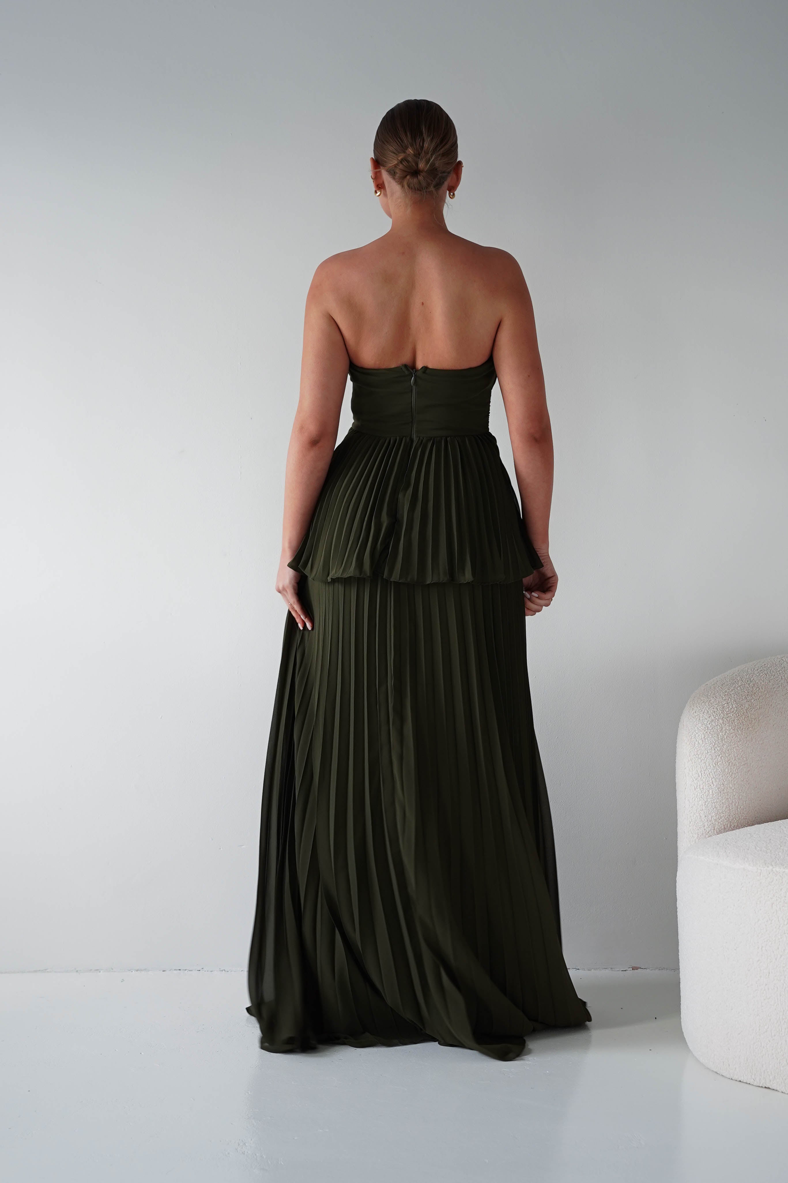Oh Hello Clothing Women > Clothing > Dresses 1*DONE - MANIJU- MF23064-Green Strapless Pleated Maxi Dress