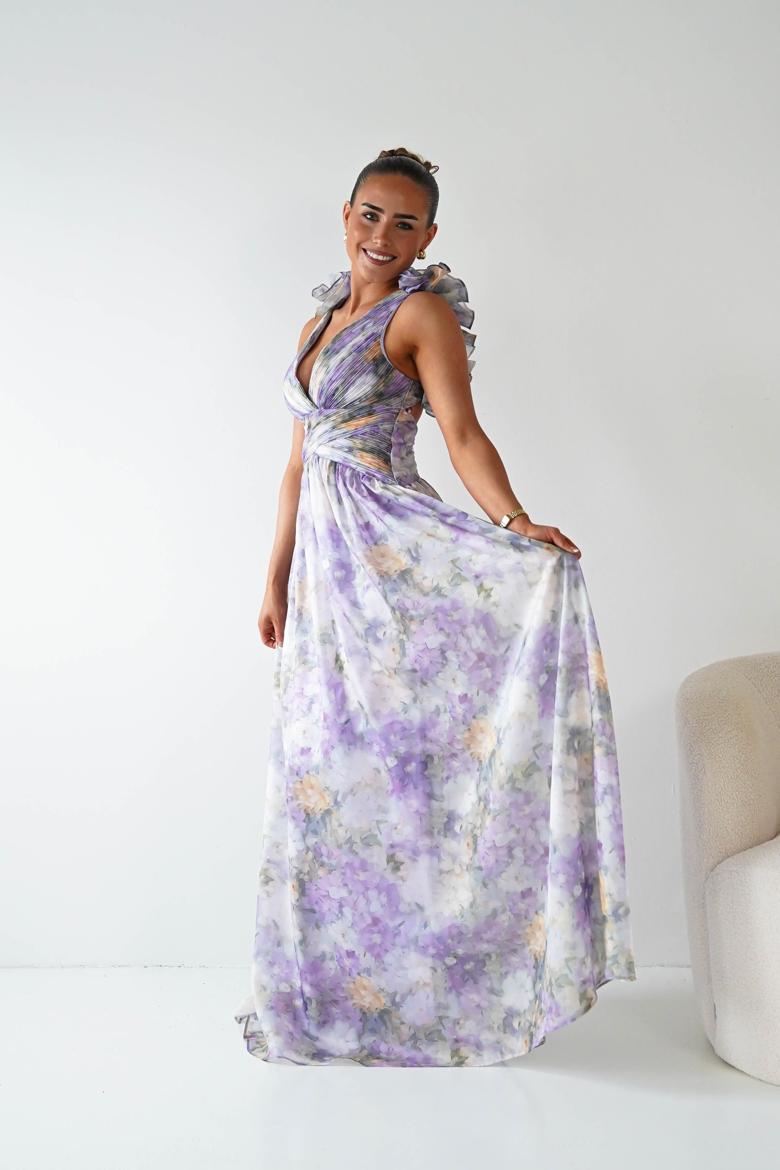 Oh Hello Clothing Women > Clothing > Dresses 1*DONE - MANIJU-MF25105-Floral Maxi Dress with Ruffle Detail