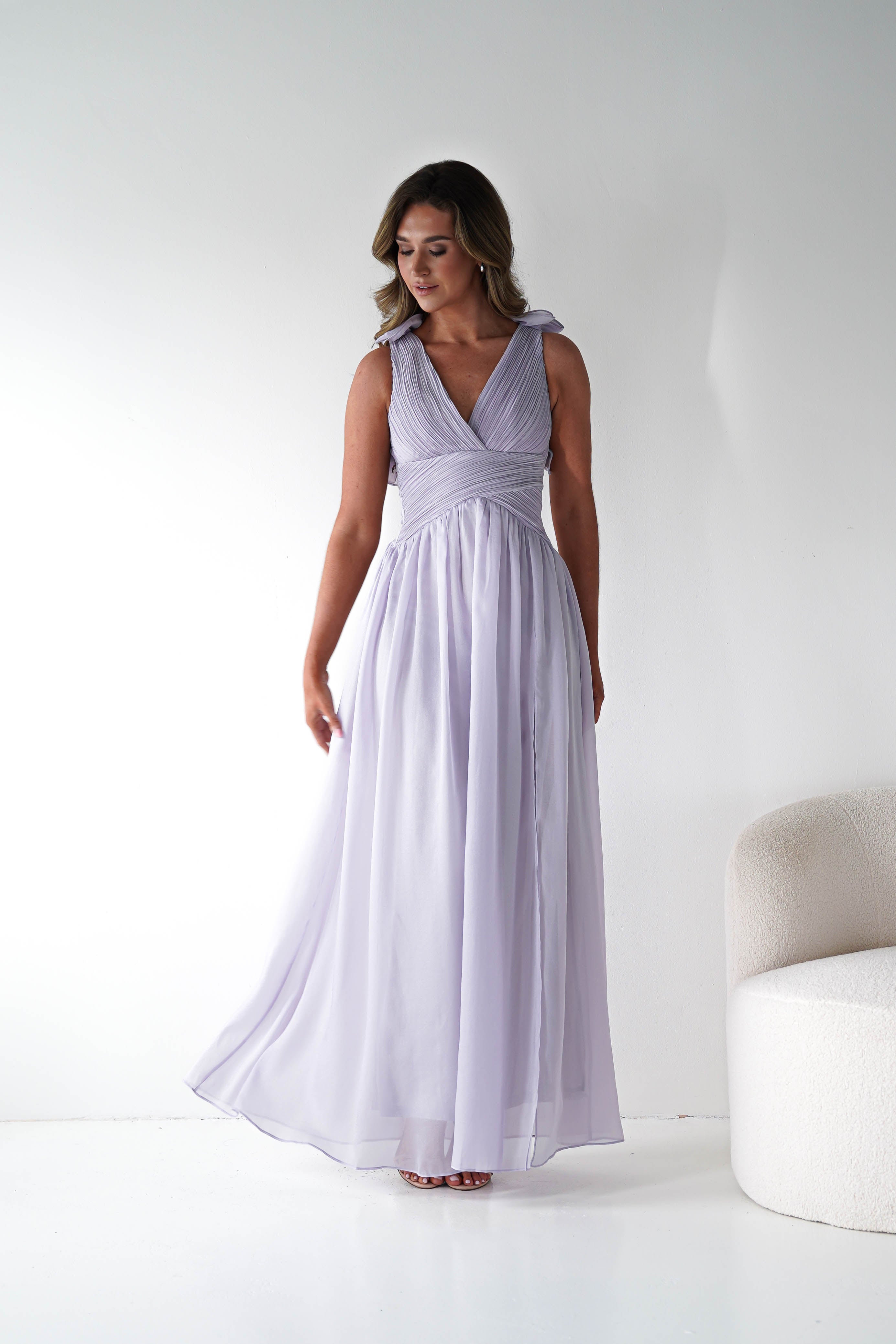 Oh Hello Clothing Women > Clothing > Dresses 1*DONE - MANIJU-MF25105-Lavender Maxi Dress with Ruffle Detail