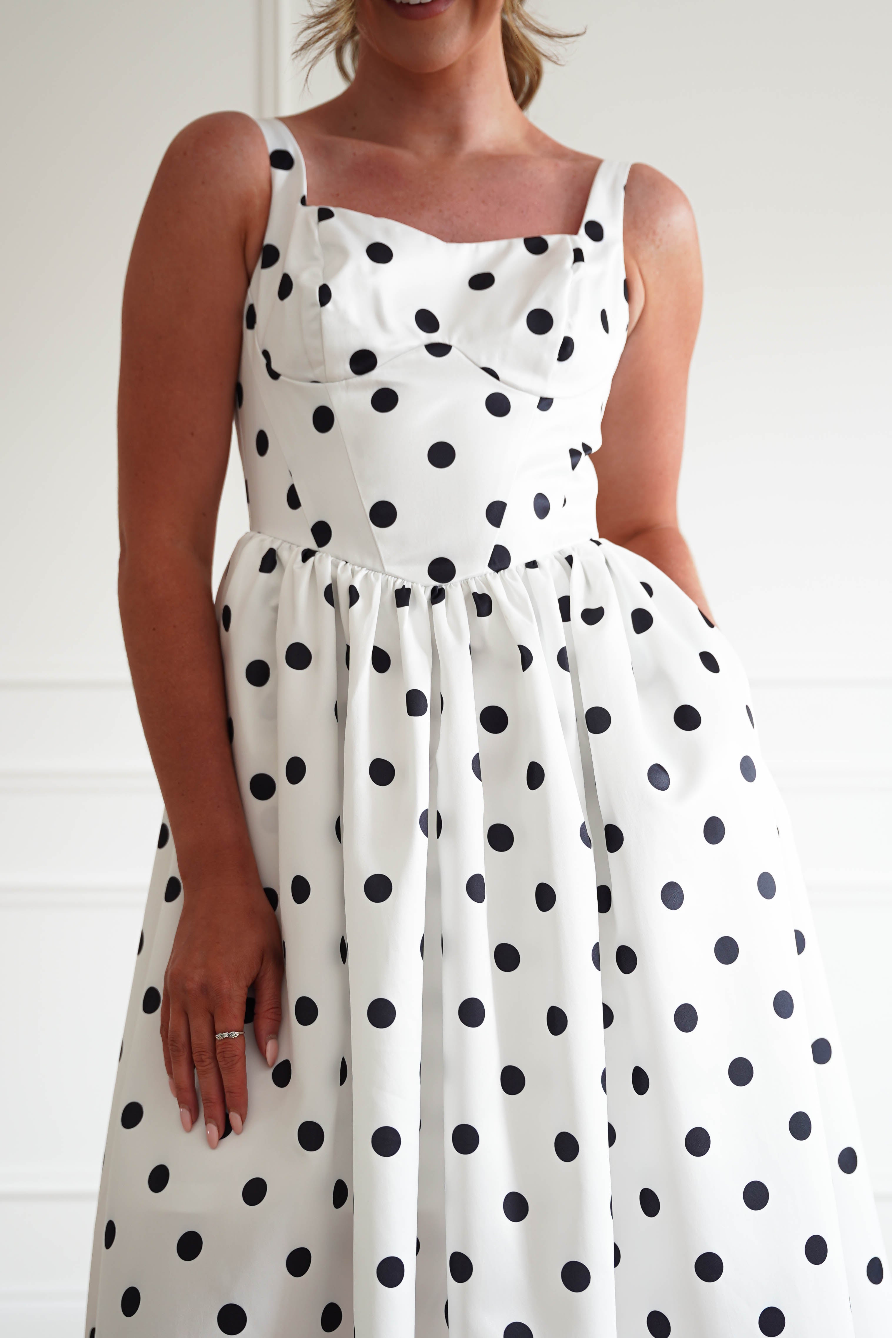 Oh Hello Clothing Women > Clothing > Dresses 1*DONE - MANIJU-MF25154-Polka Dot Midi Dress in White