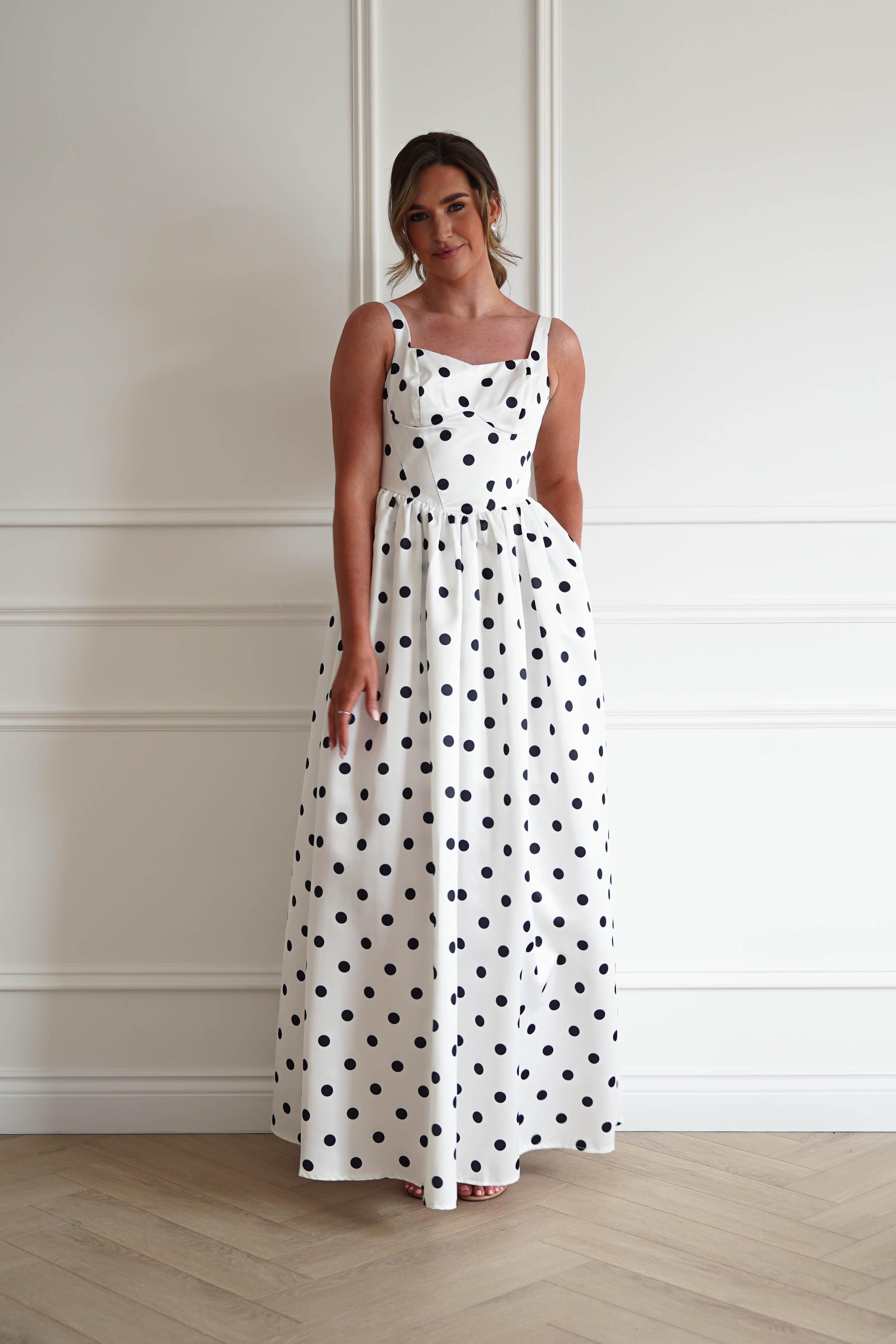 Oh Hello Clothing Women > Clothing > Dresses 1*DONE - MANIJU-MF25154-Polka Dot Midi Dress in White