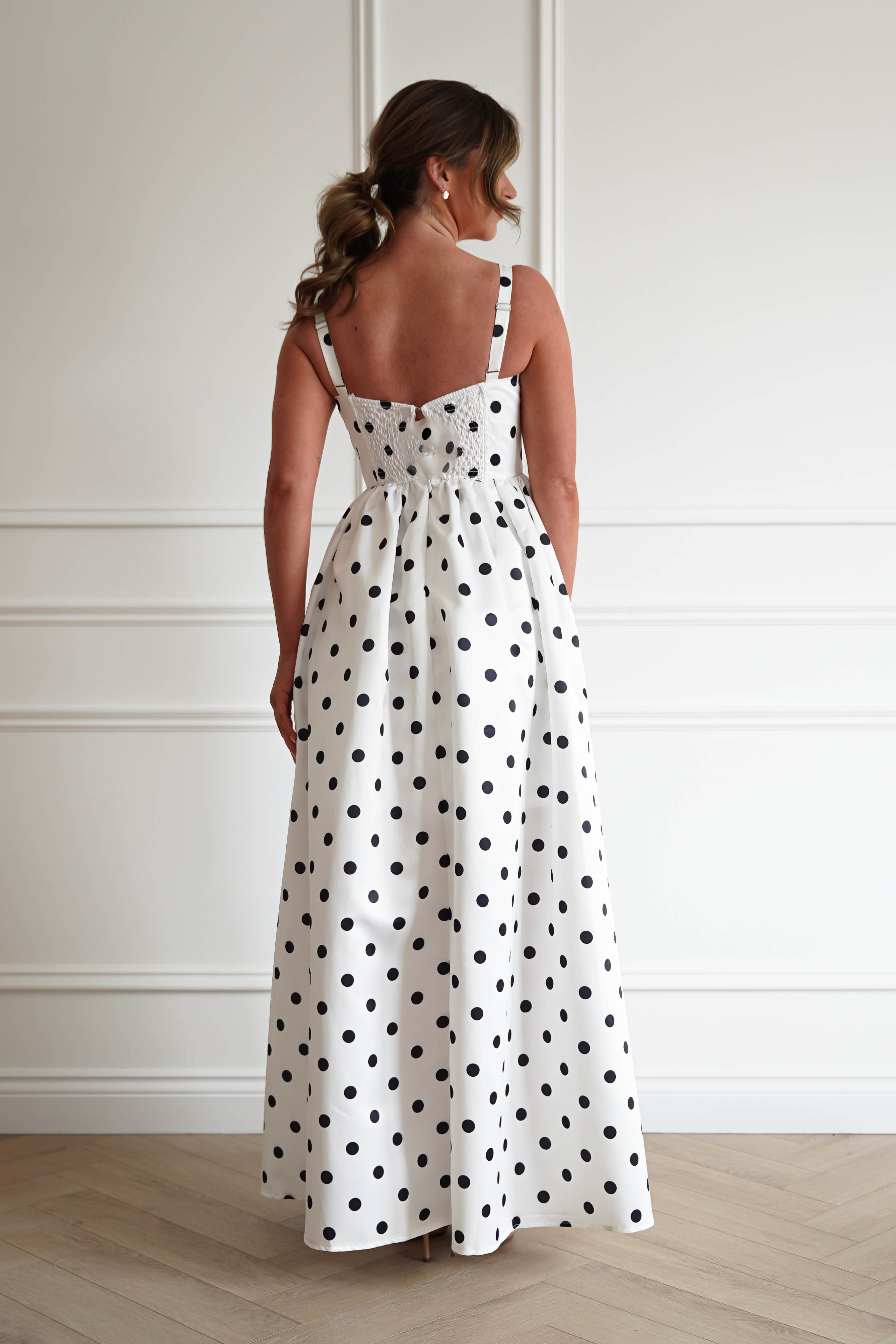 Oh Hello Clothing Women > Clothing > Dresses 1*DONE - MANIJU-MF25154-Polka Dot Midi Dress in White