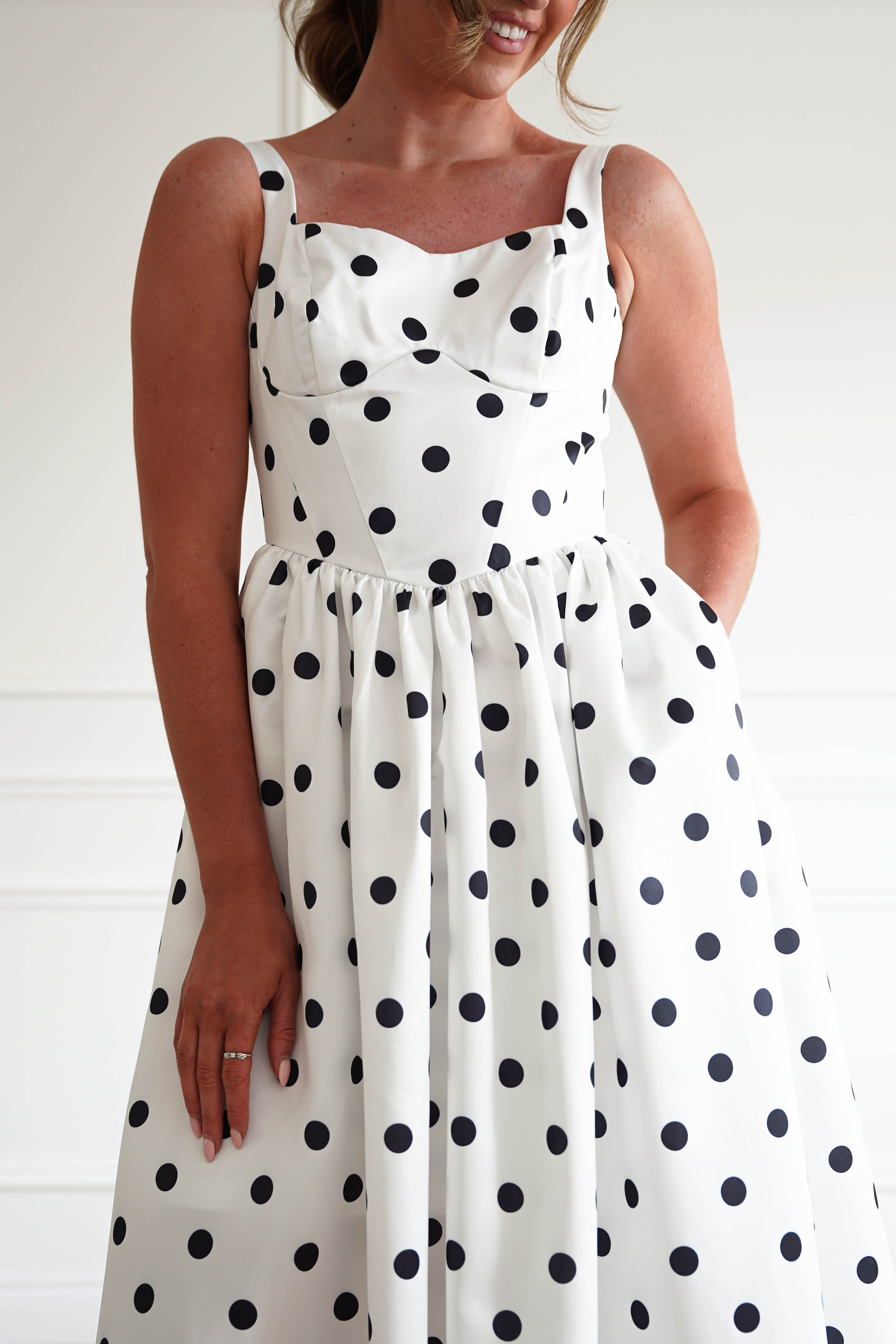 Oh Hello Clothing Women > Clothing > Dresses 1*DONE - MANIJU-MF25154-Polka Dot Midi Dress in White
