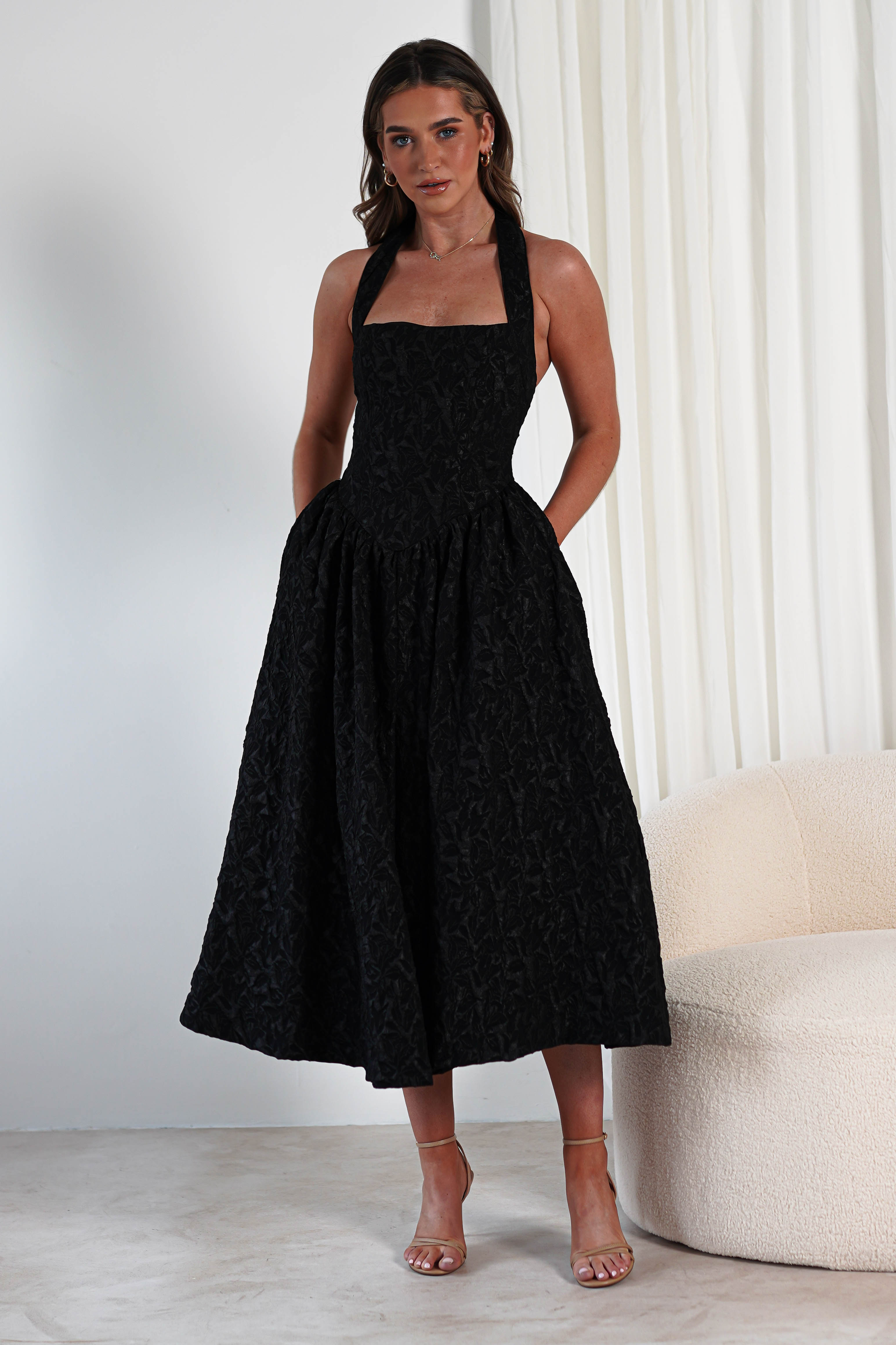 Margot Textured Midaxi Dress | Black | Oh Hello Clothing | S (8)