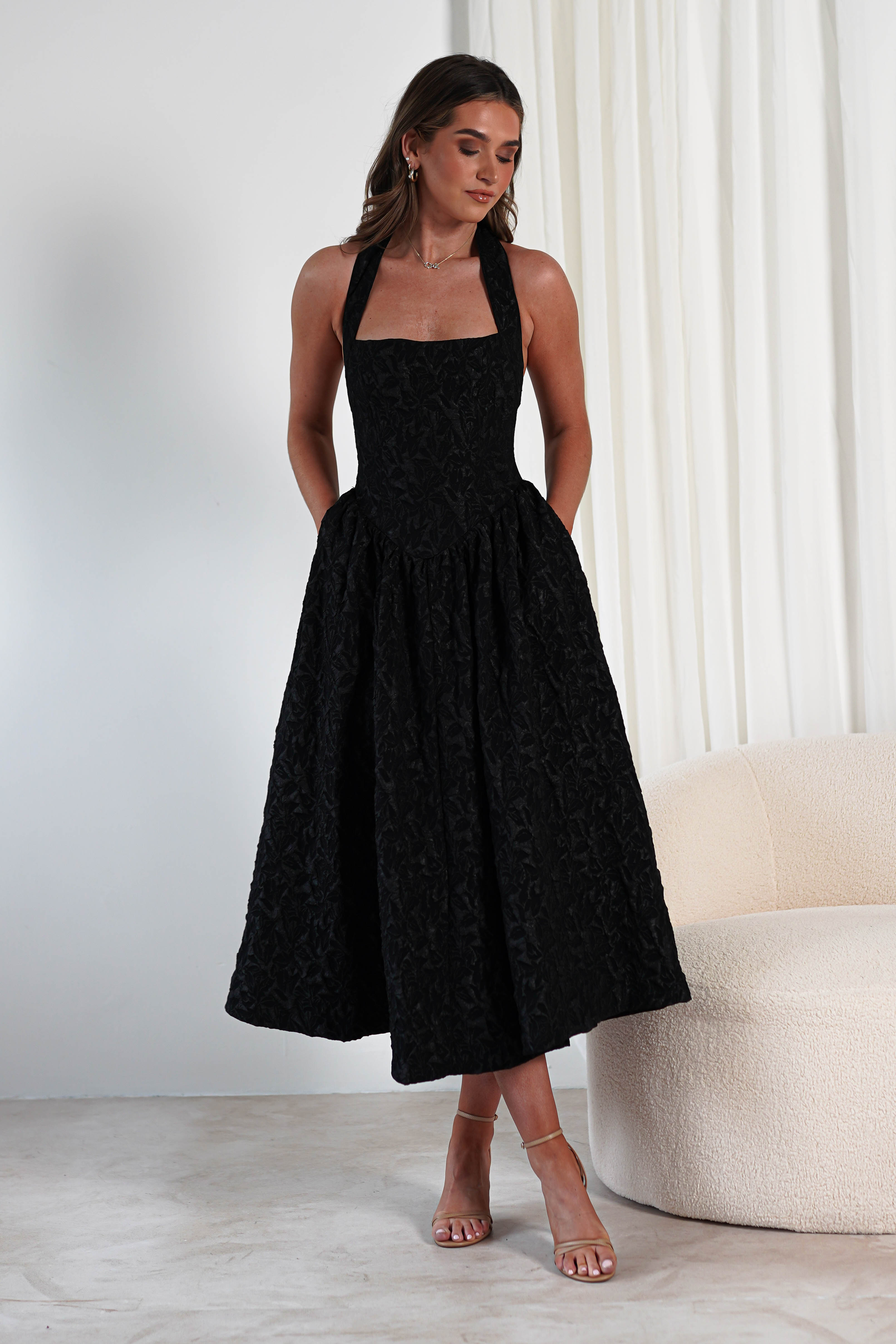 Margot Textured Midaxi Dress | Black | Oh Hello Clothing | S (8)