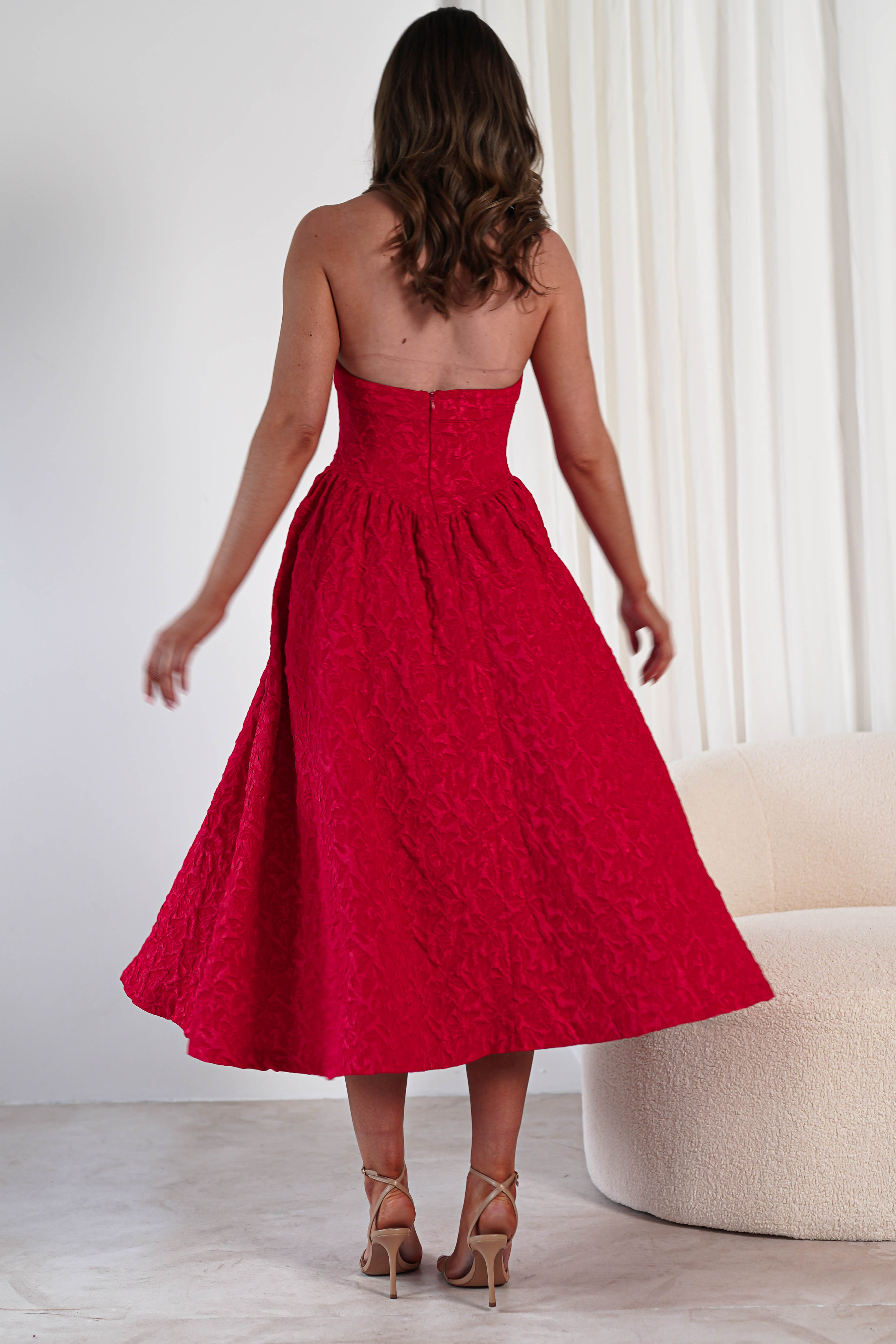 Margot Textured Midaxi Dress | Red | Oh Hello Clothing | S (8)