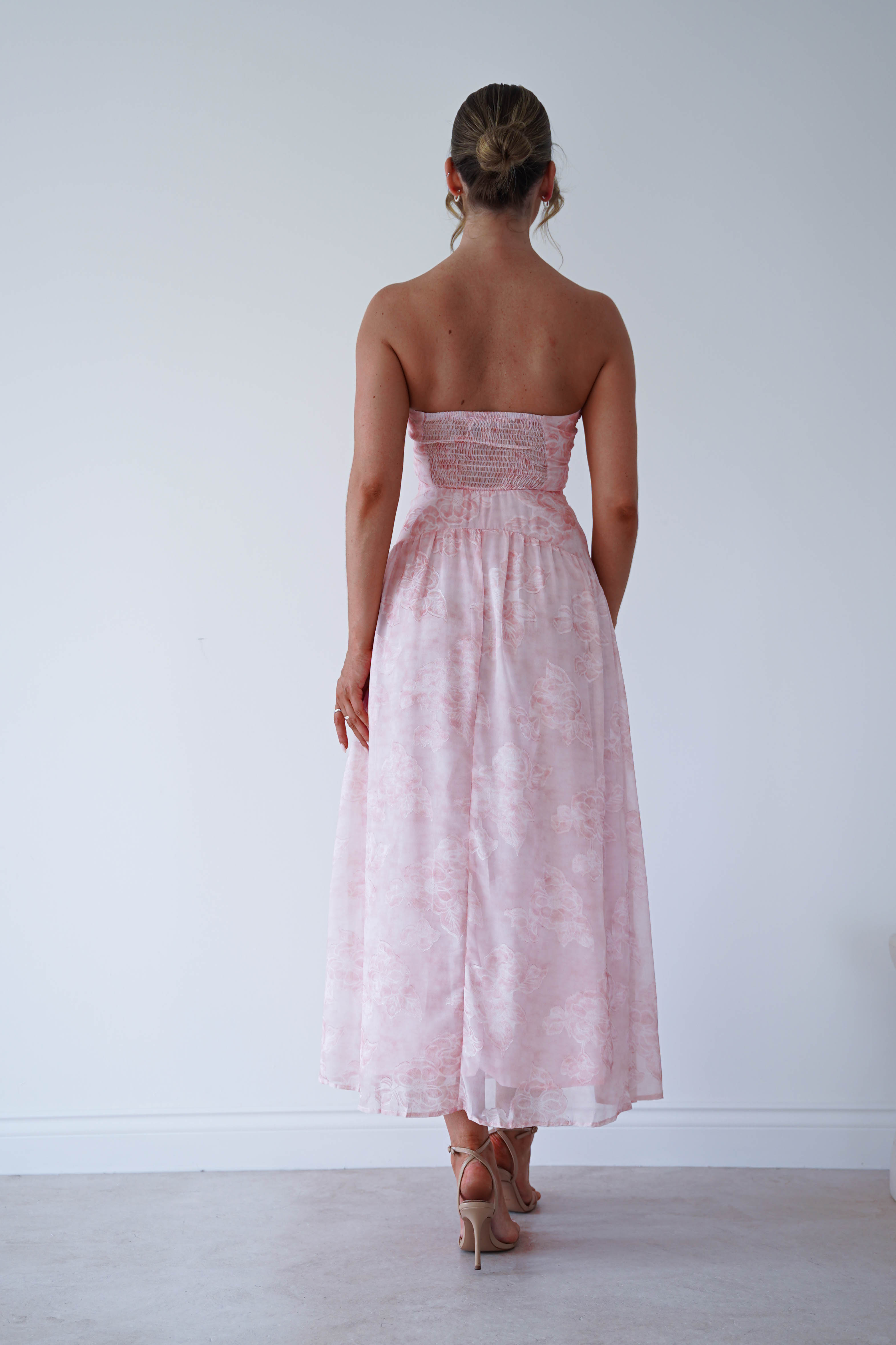 Oh Hello Clothing Women > Clothing > Dresses 1 *DONE MD09737 PINK CHIFFON FLORAL EMBOSSED MIDAXI