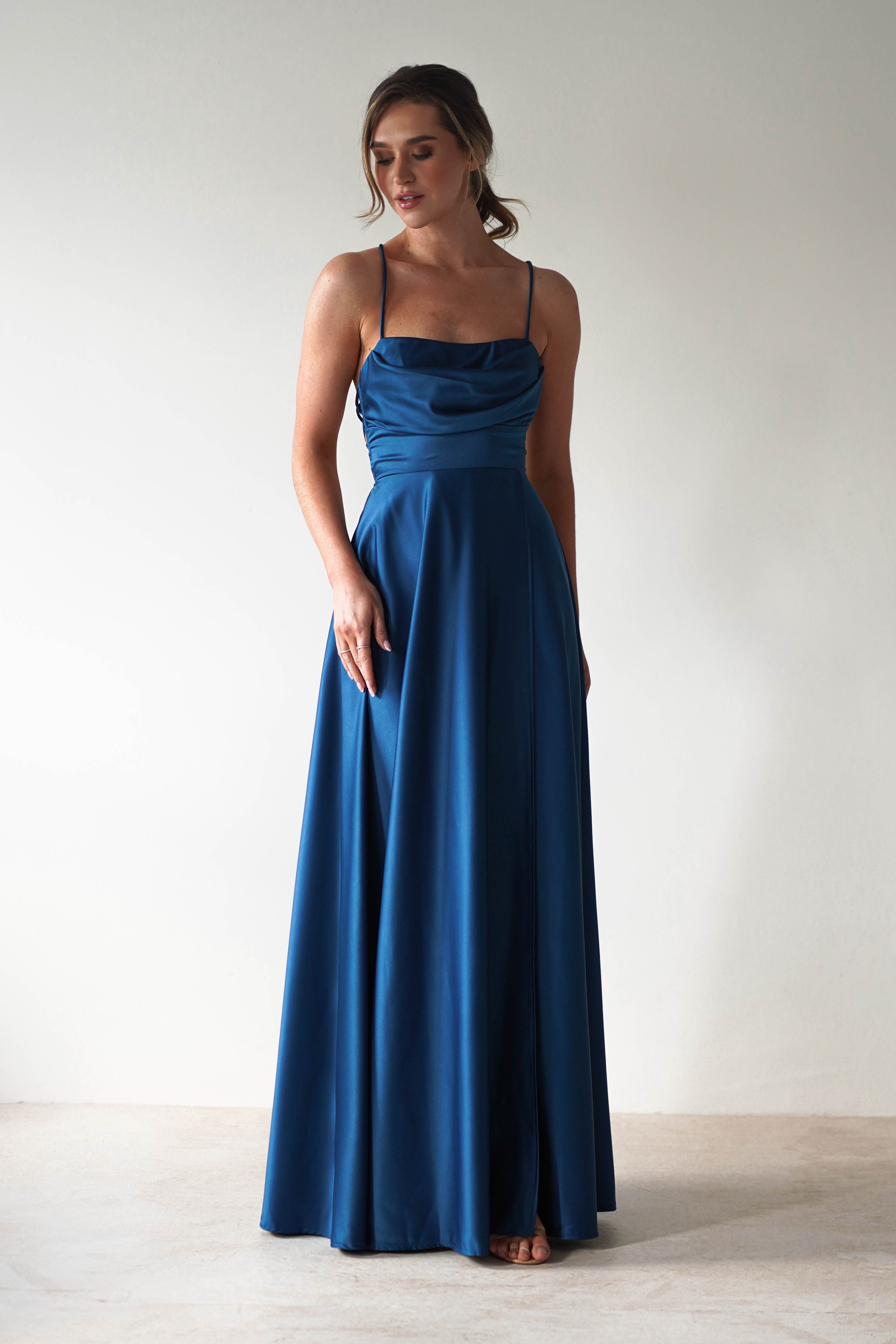 Shantal Satin Gown | Ocean Teal Blue | Oh Hello Clothing | XS (6)