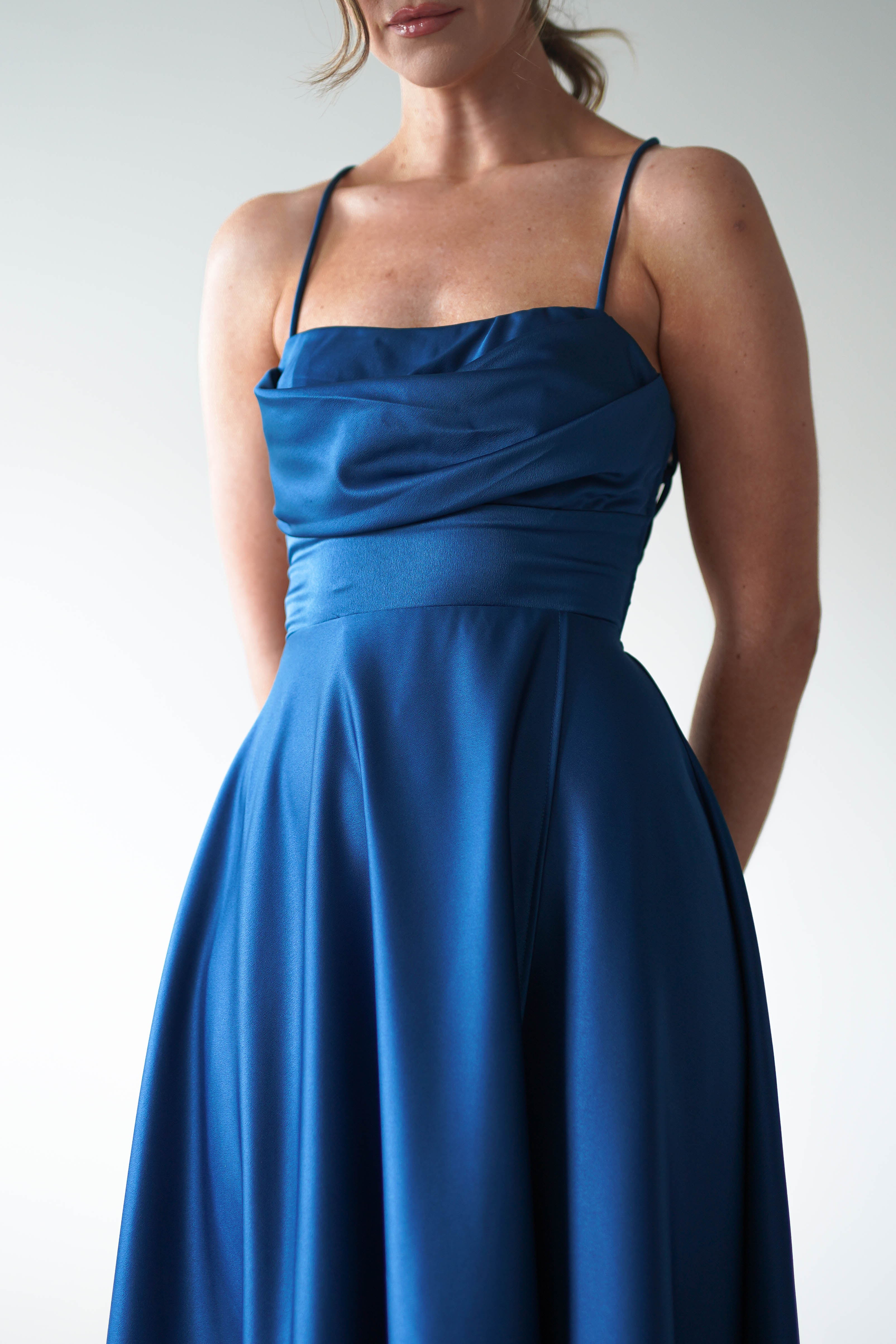 Shantal Satin Gown | Ocean Teal Blue | Oh Hello Clothing | XS (6)