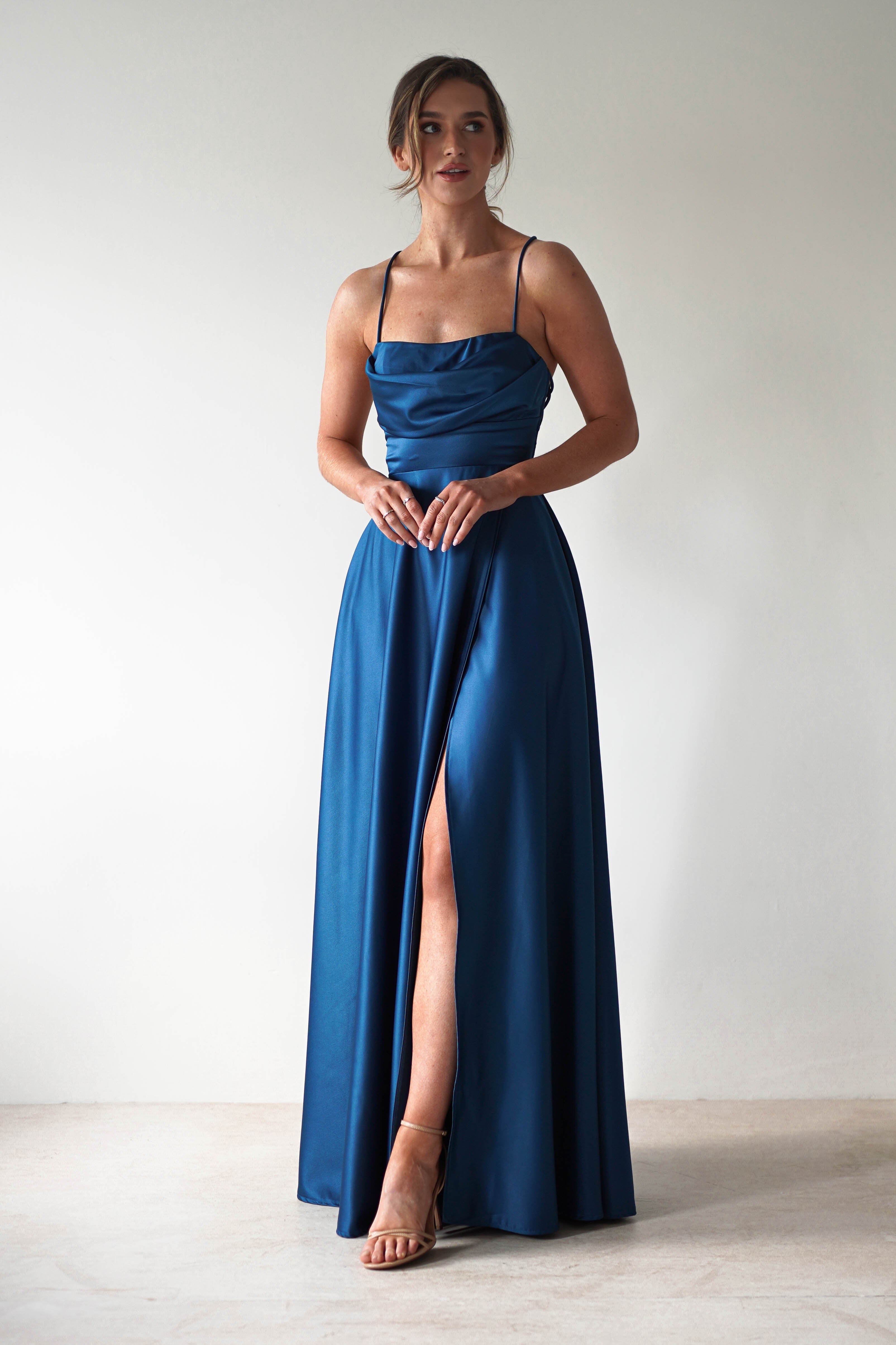 Shantal Satin Gown | Ocean Teal Blue | Oh Hello Clothing | XS (6)
