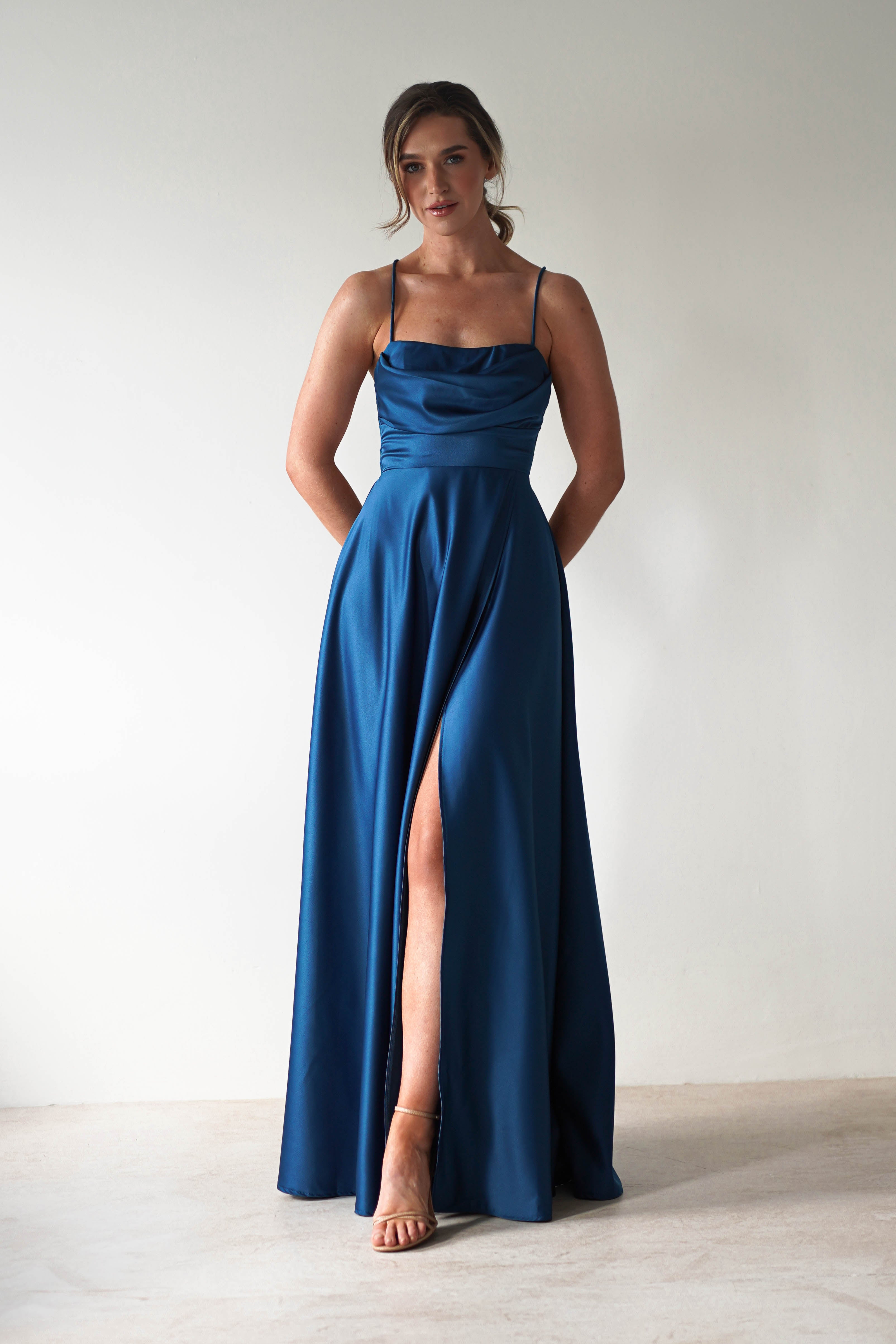Shantal Satin Gown | Ocean Teal Blue | Oh Hello Clothing | XS (6)