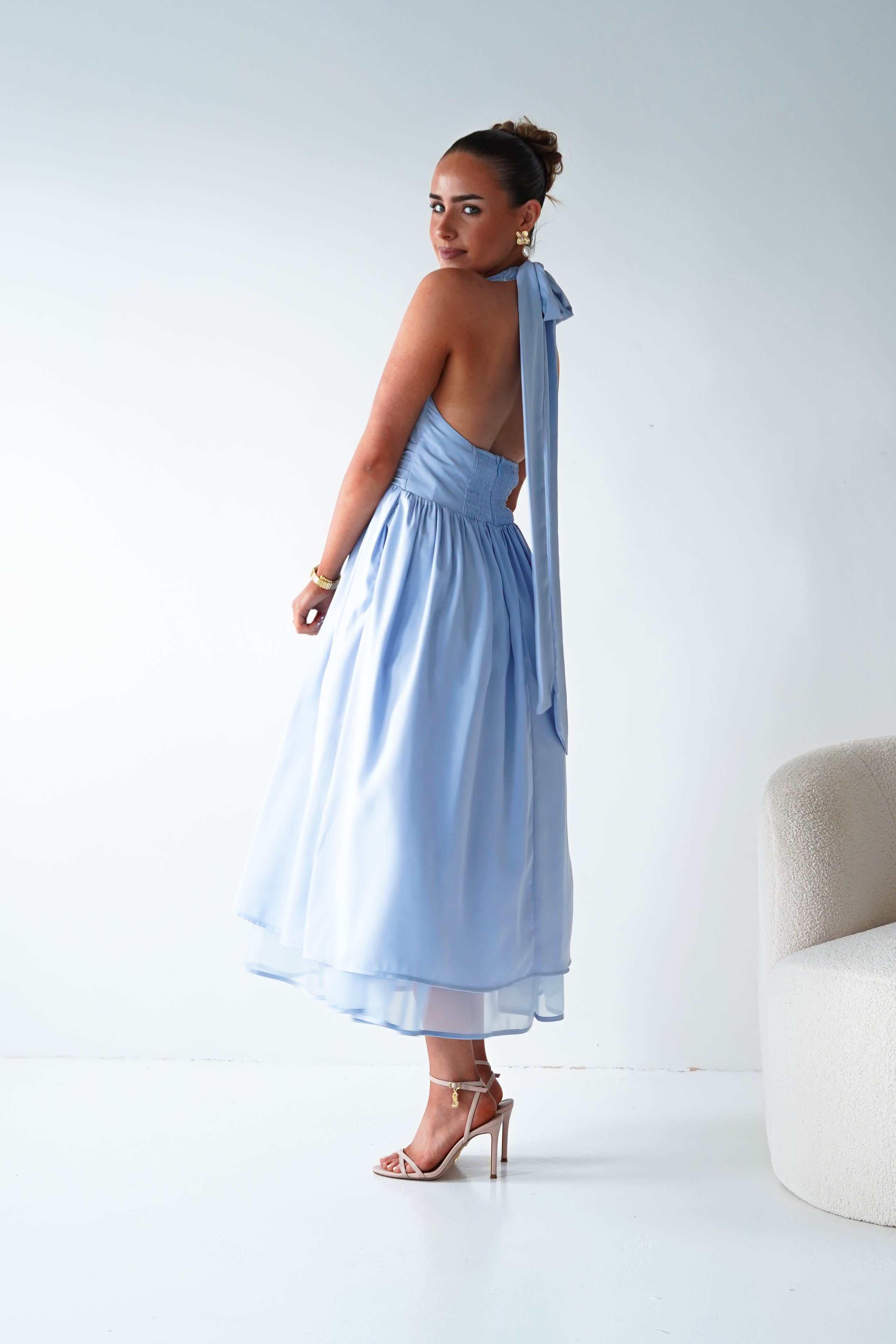Oh Hello Clothing Women > Clothing > Dresses 1*DONE-MF23143-Blue Halterneck Midi Dress