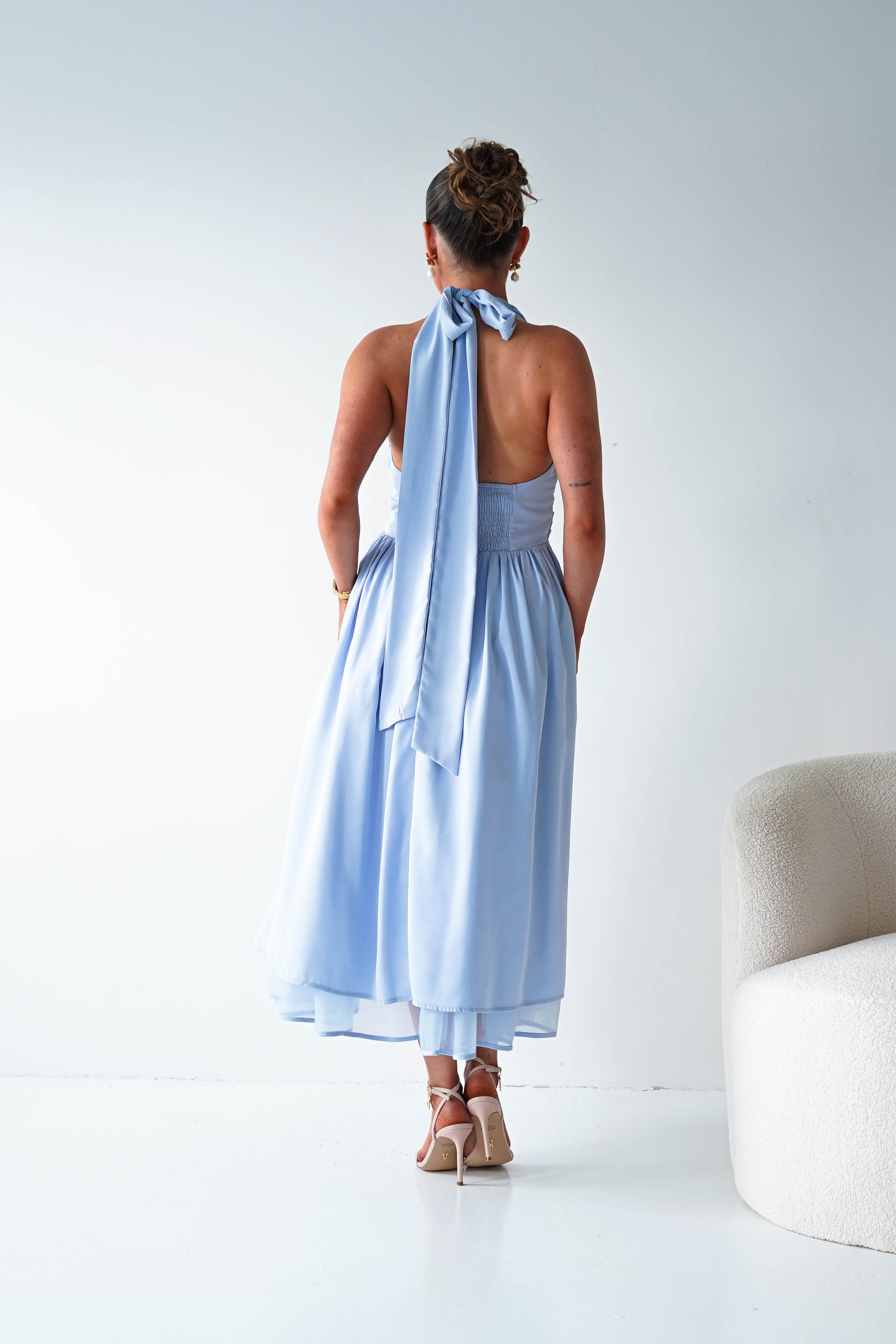 Oh Hello Clothing Women > Clothing > Dresses 1*DONE-MF23143-Blue Halterneck Midi Dress