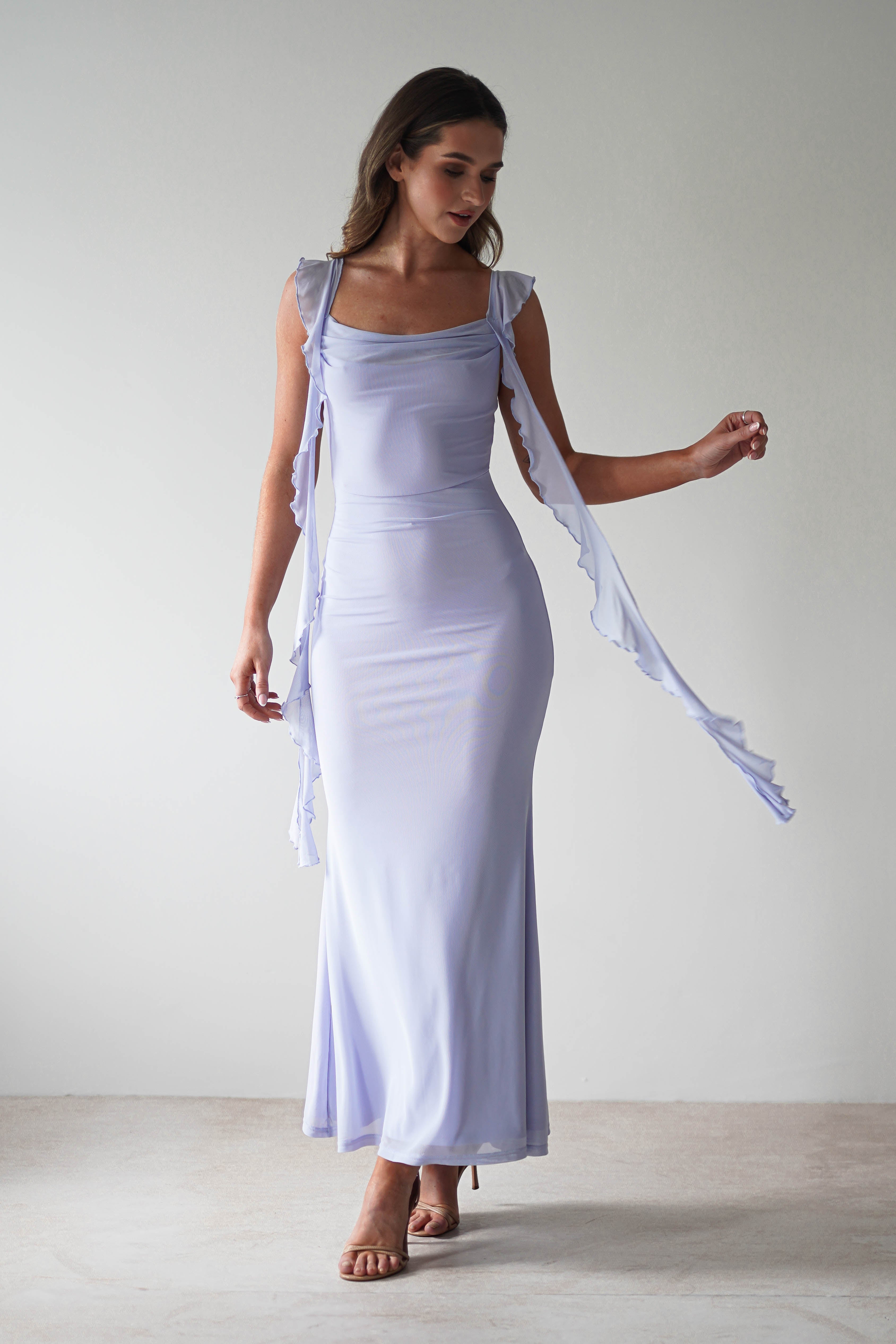 Miranda Ruffle Midaxi Dress | Dusty Blue | Oh Hello Clothing | XS (6)