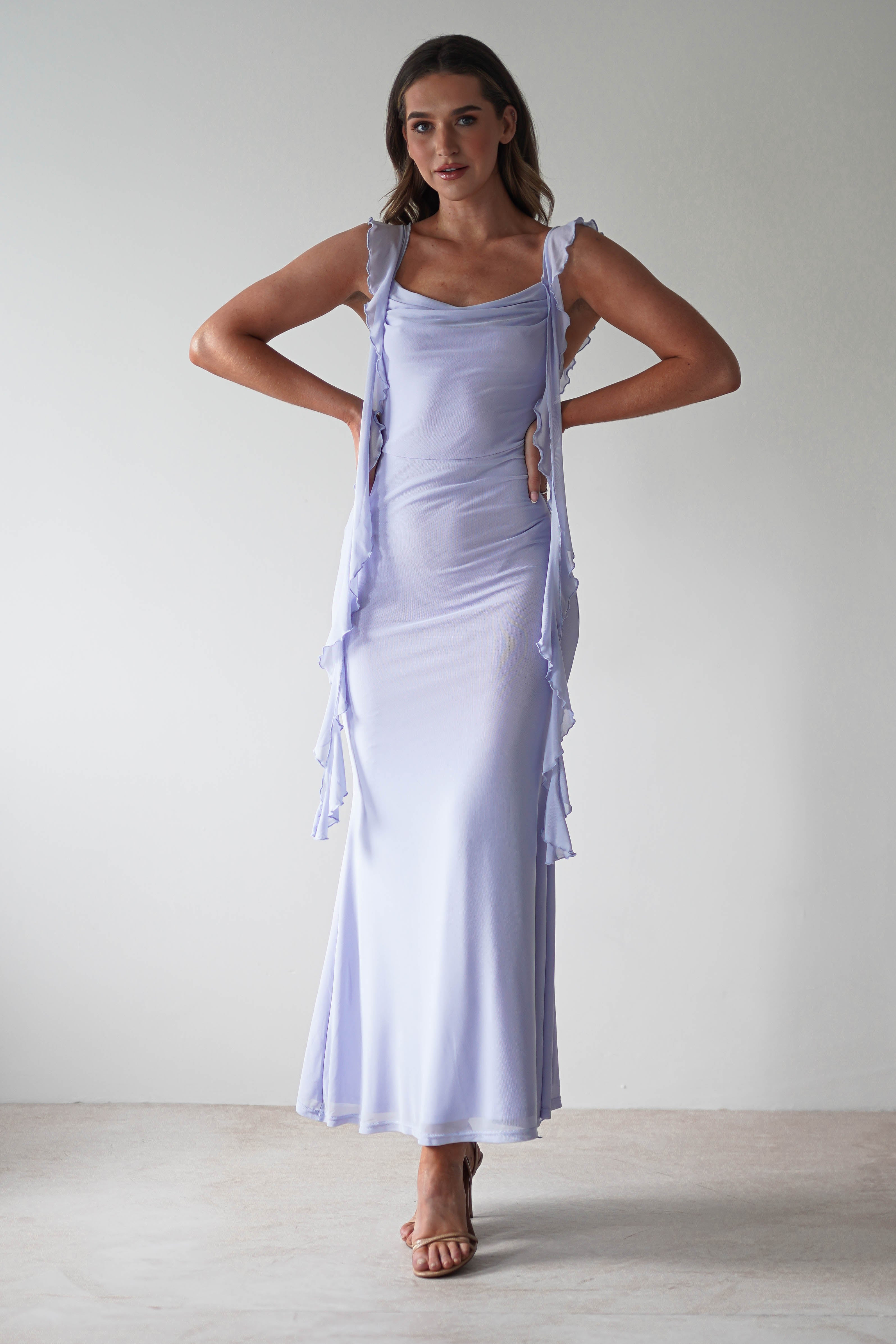 Miranda Ruffle Midaxi Dress | Dusty Blue | Oh Hello Clothing | XS (6)
