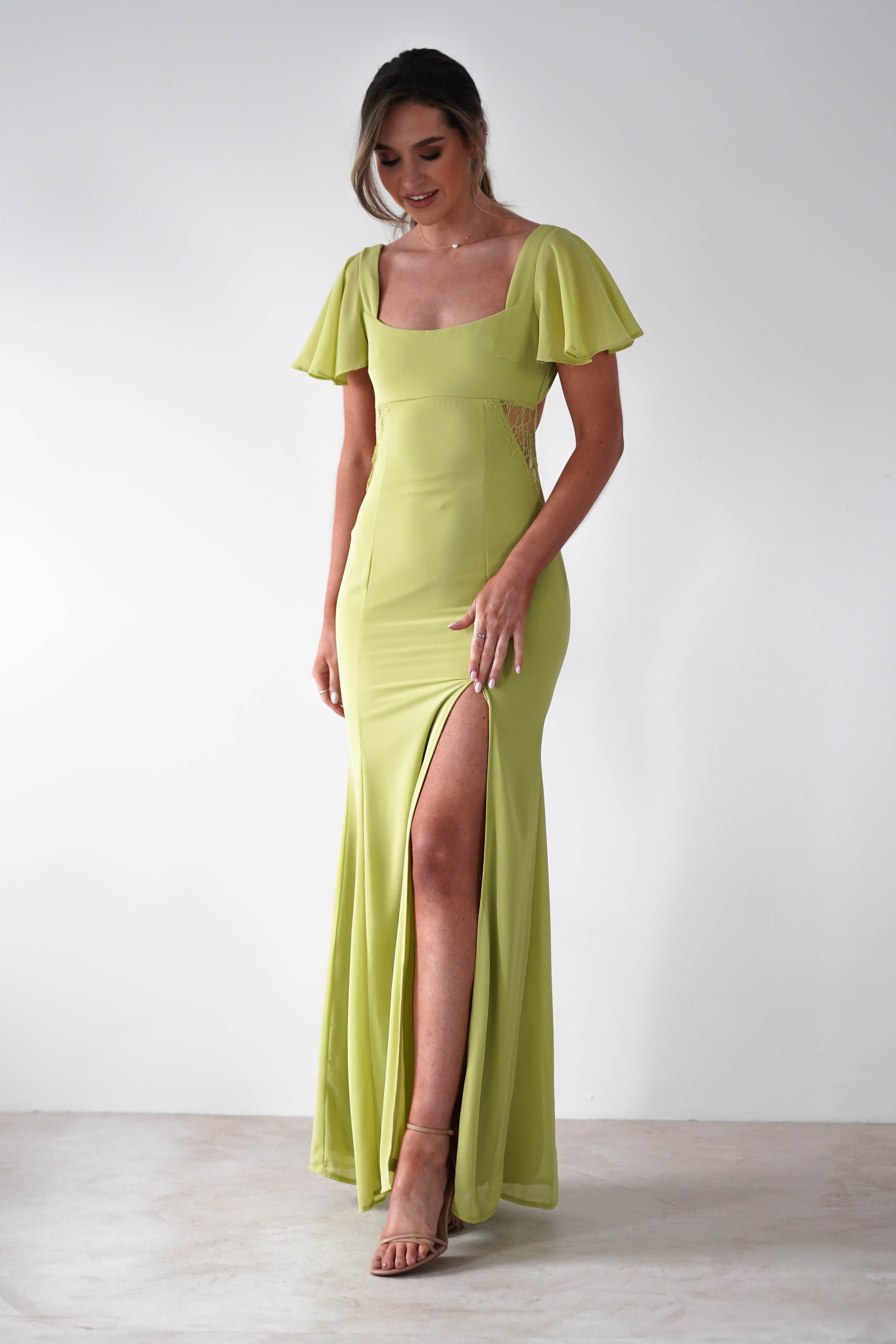 Preston Flutter Sleeve Maxi Dress | Lime Green - Oh Hello Clothing