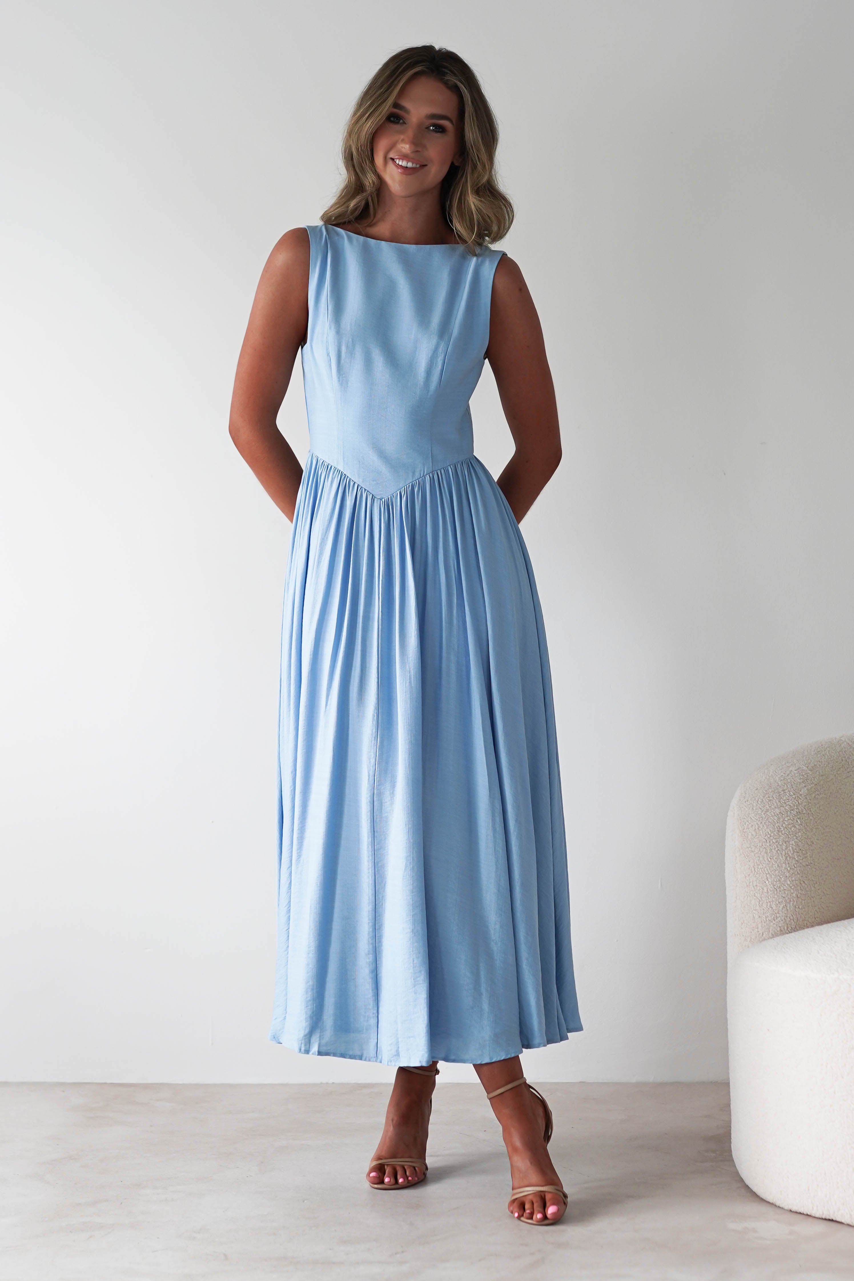 Monroe Skater Midaxi Dress | Blue | Oh Hello Clothing | XS (6)
