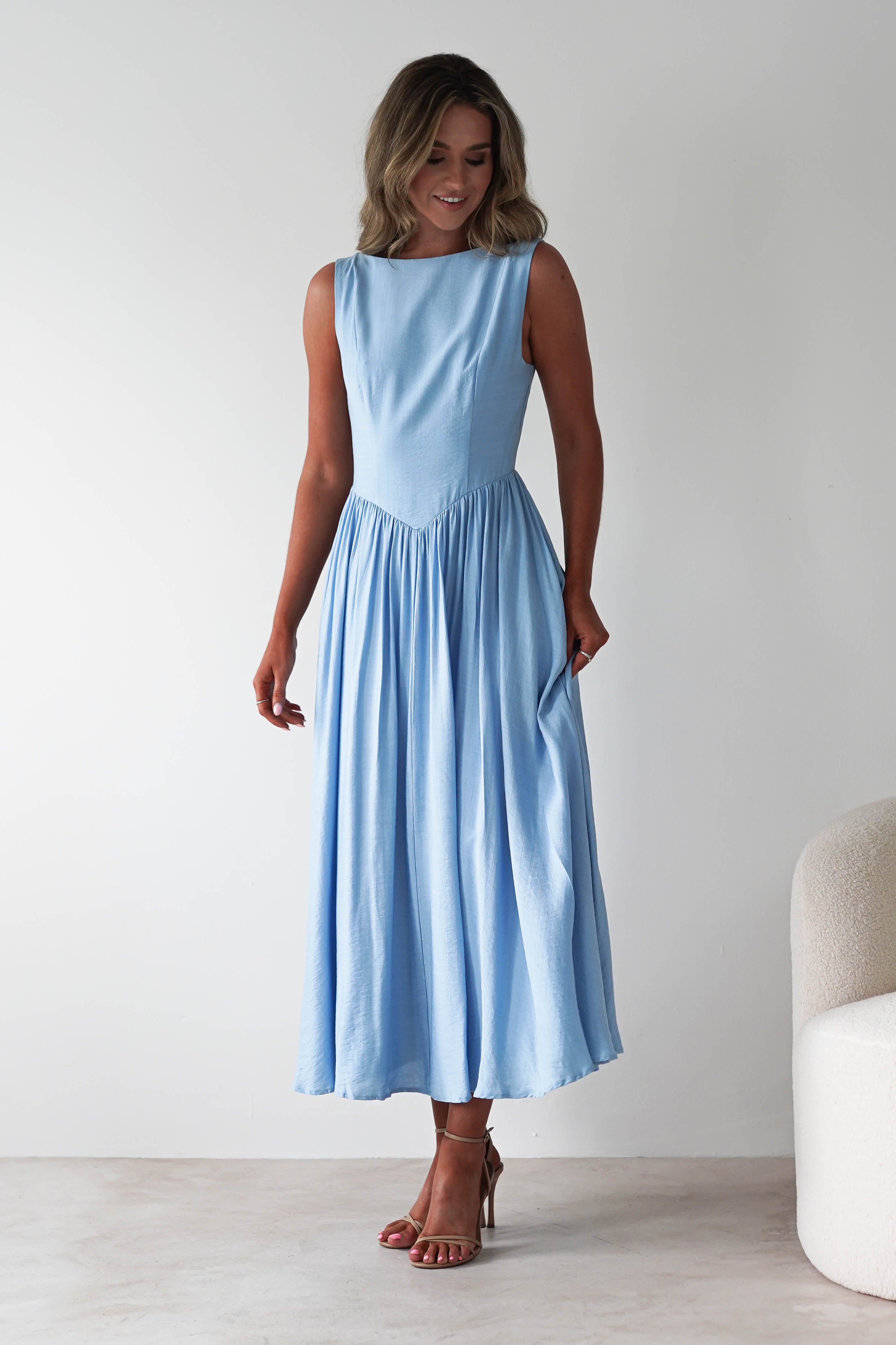 Monroe Skater Midaxi Dress | Blue | Oh Hello Clothing | XS (6)