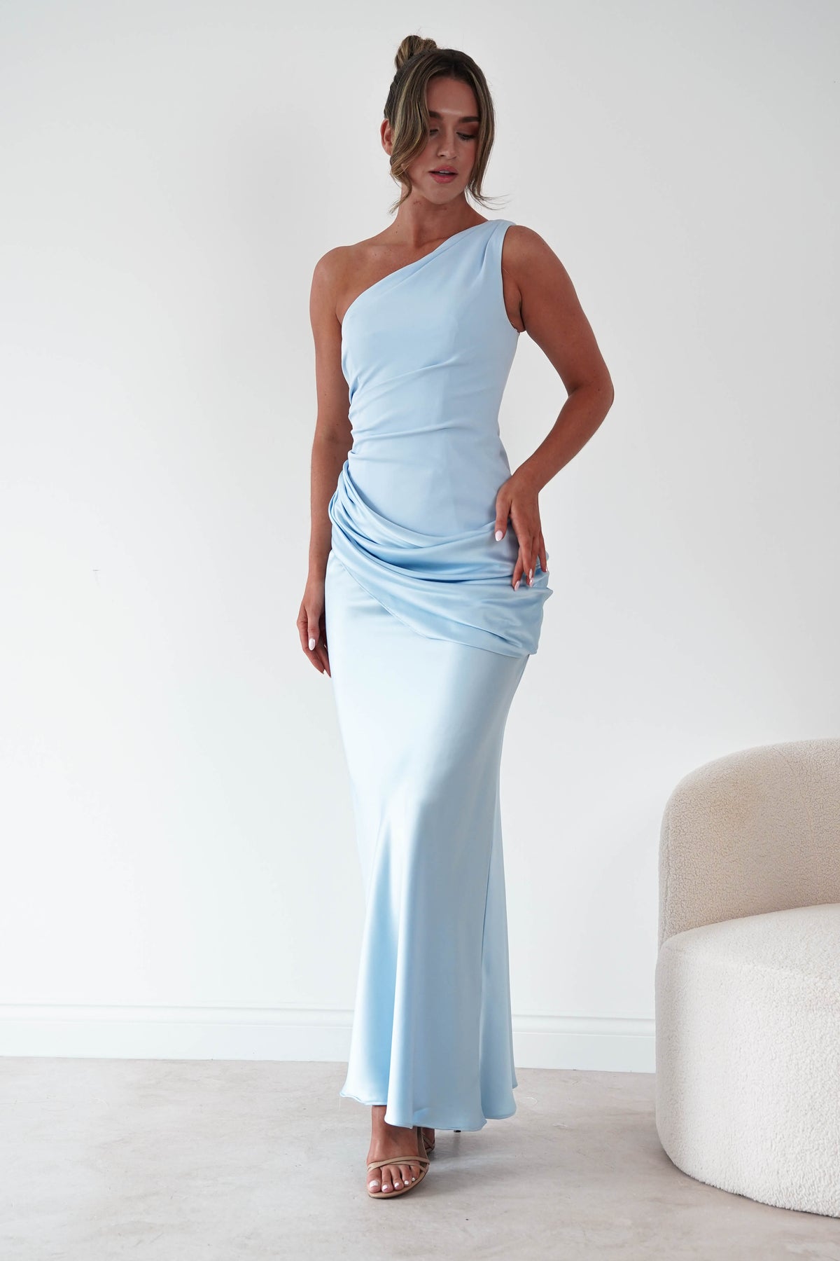 Oh Hello Clothing Dresses > Prom Dresses 1*done- Nadalia One Shoulder Satin Maxi Dress | new colour blue- sample (Copy)
