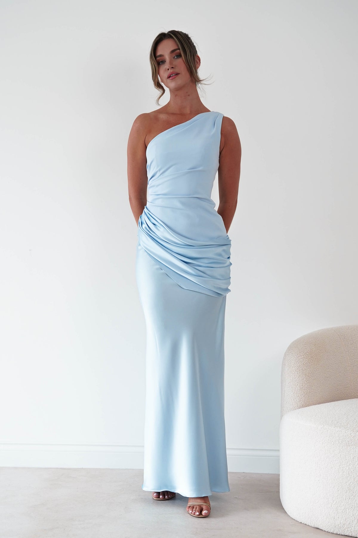 Oh Hello Clothing Dresses > Prom Dresses 1*done- Nadalia One Shoulder Satin Maxi Dress | new colour blue- sample (Copy)