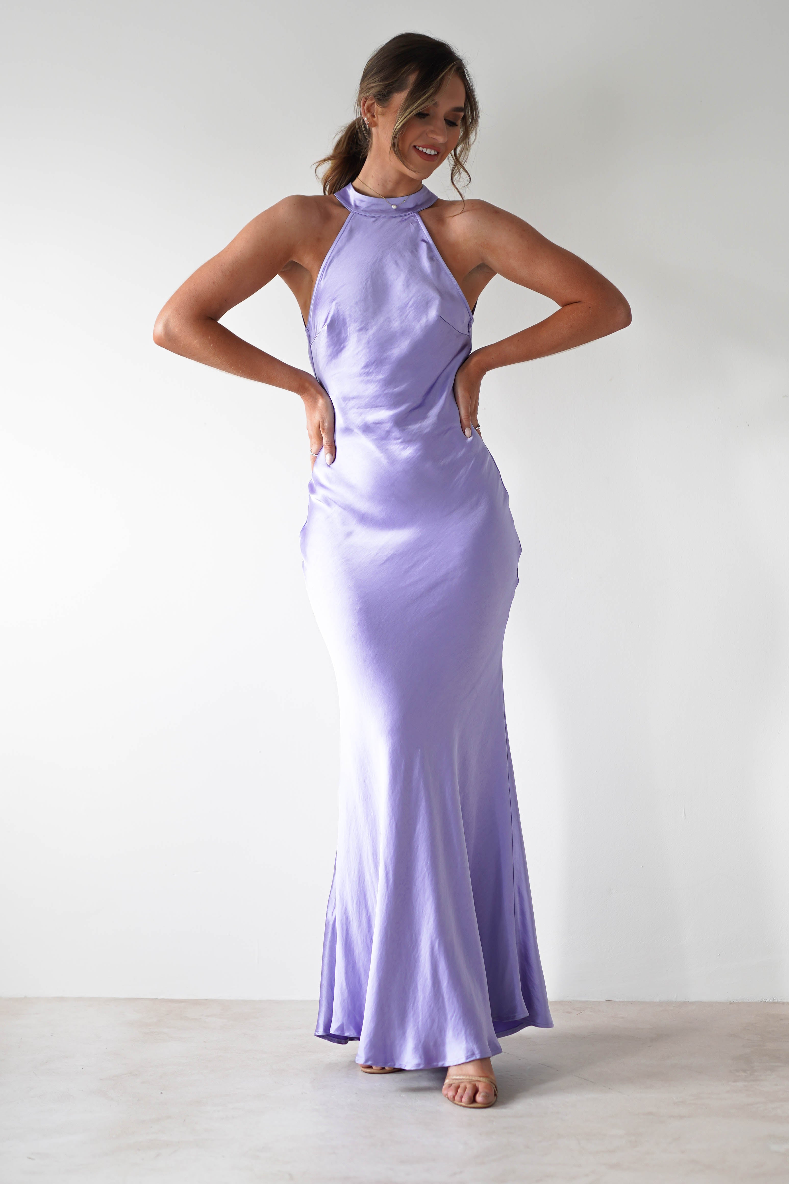 Natalia Soft Satin Maxi Dress | Lavendar - Oh Hello Clothing