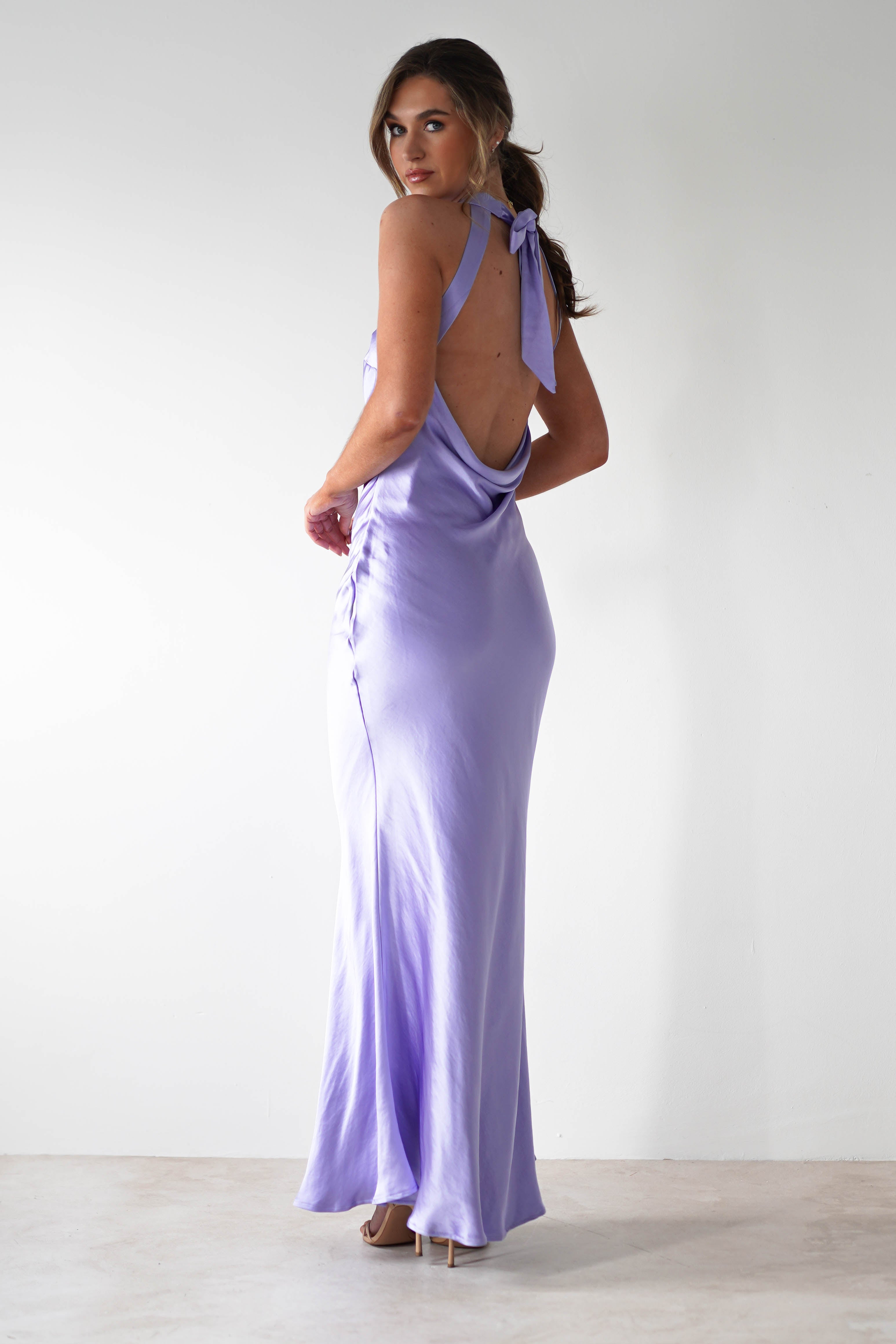 Natalia Soft Satin Maxi Dress | Lavendar - Oh Hello Clothing