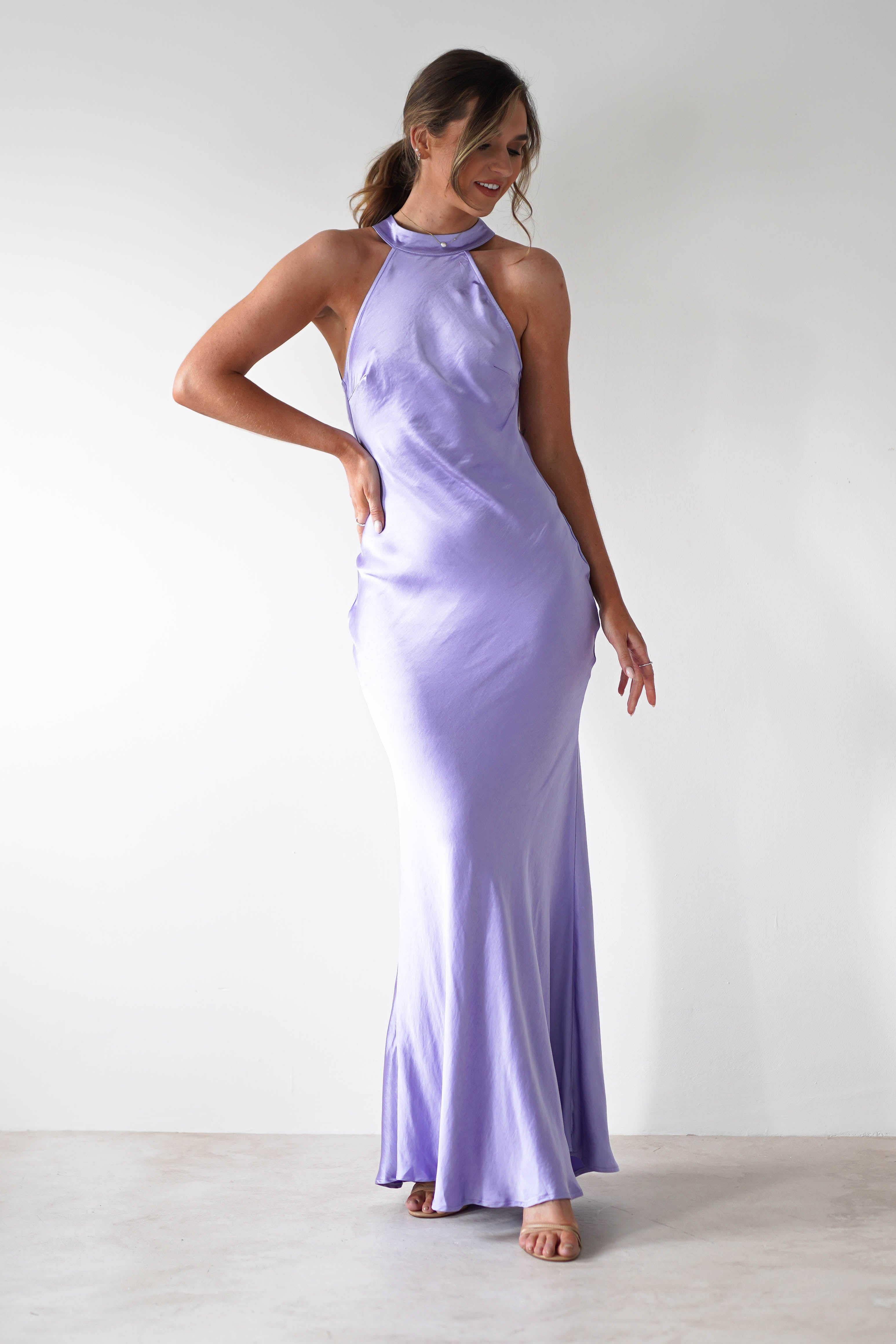 Natalia Soft Satin Maxi Dress | Lavendar - Oh Hello Clothing