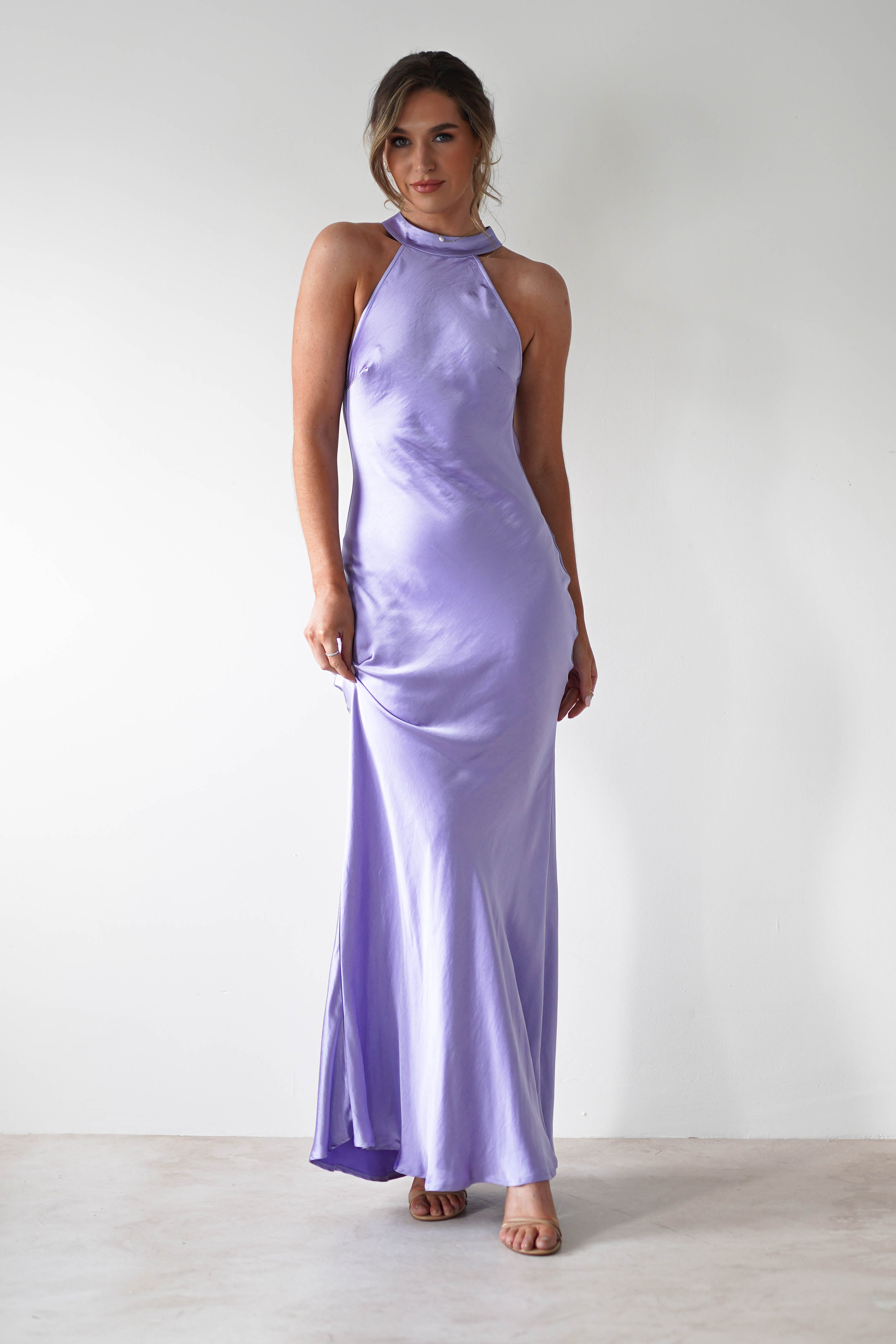 Natalia Soft Satin Maxi Dress | Lavendar - Oh Hello Clothing
