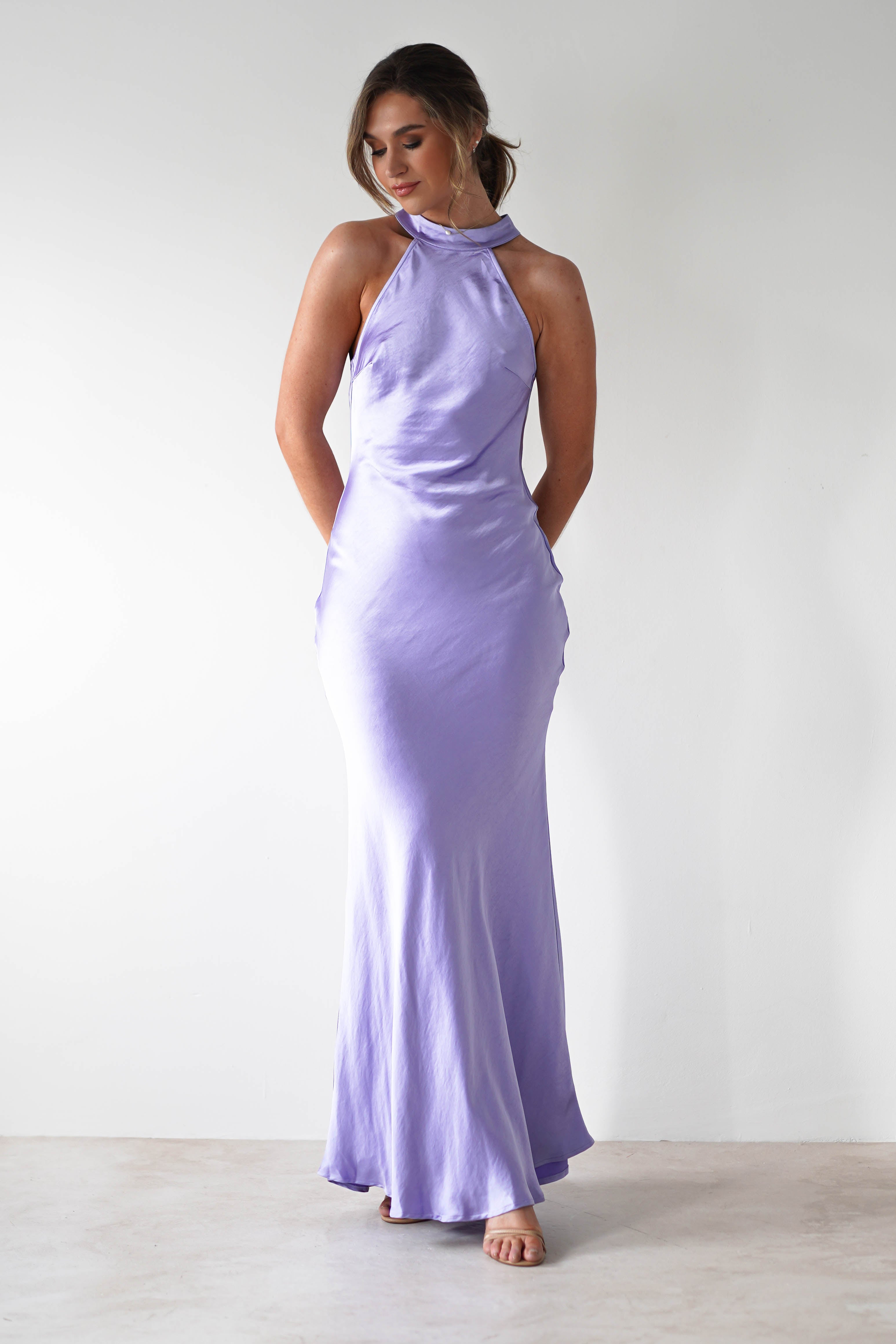 Natalia Soft Satin Maxi Dress | Lavendar - Oh Hello Clothing