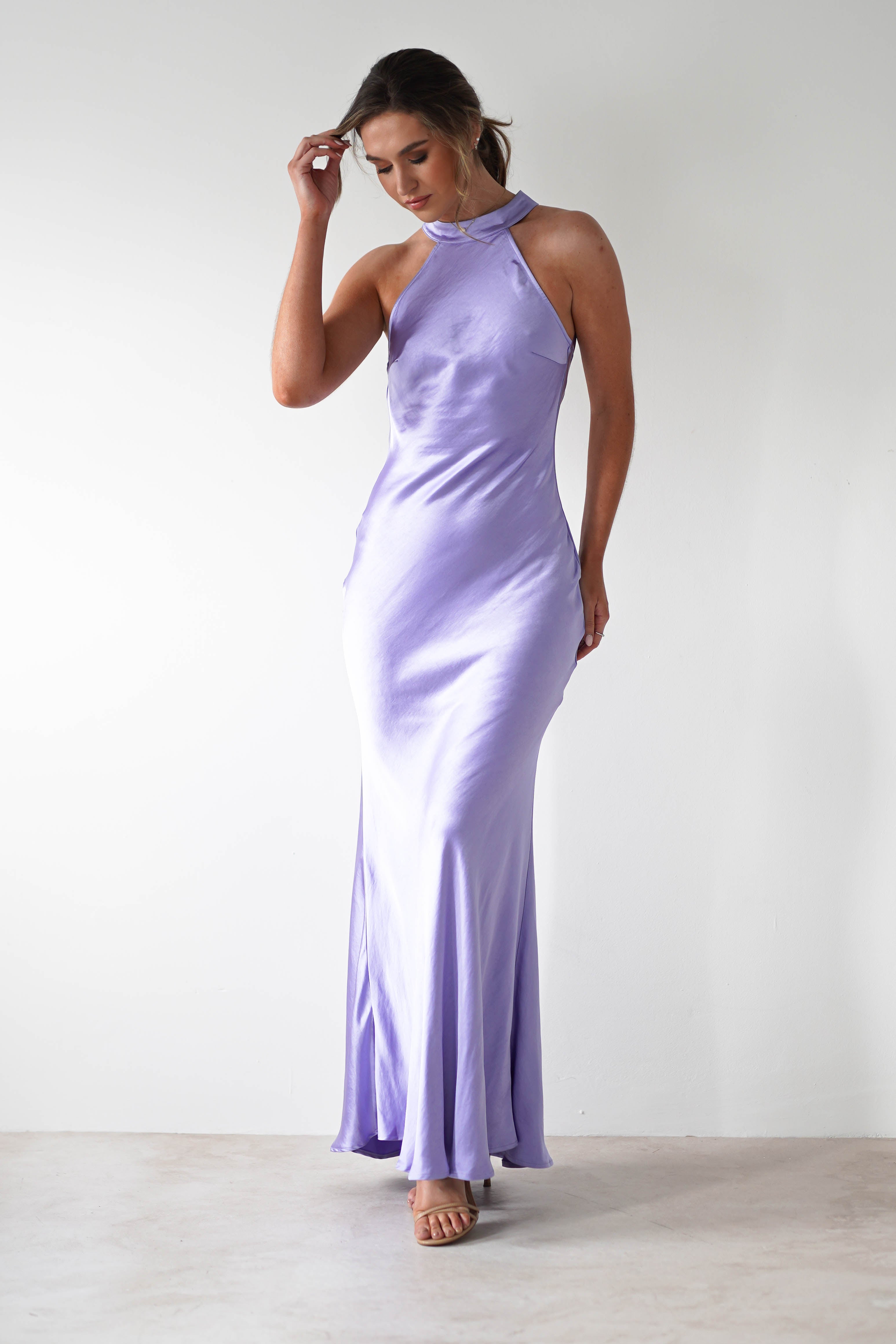 Natalia Soft Satin Maxi Dress | Lavendar - Oh Hello Clothing
