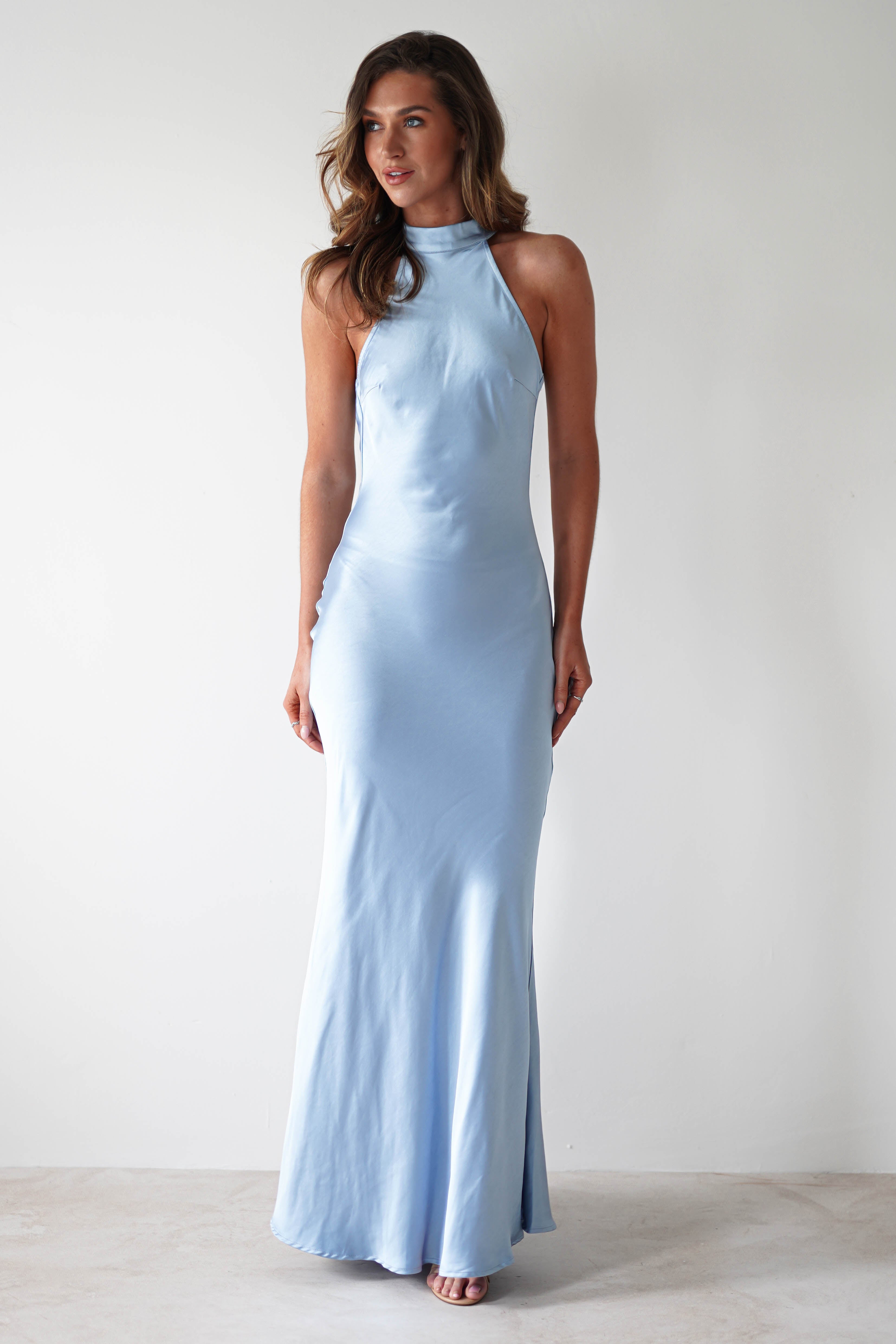 Natalia Soft Satin Maxi Dress | Blue - Oh Hello Clothing