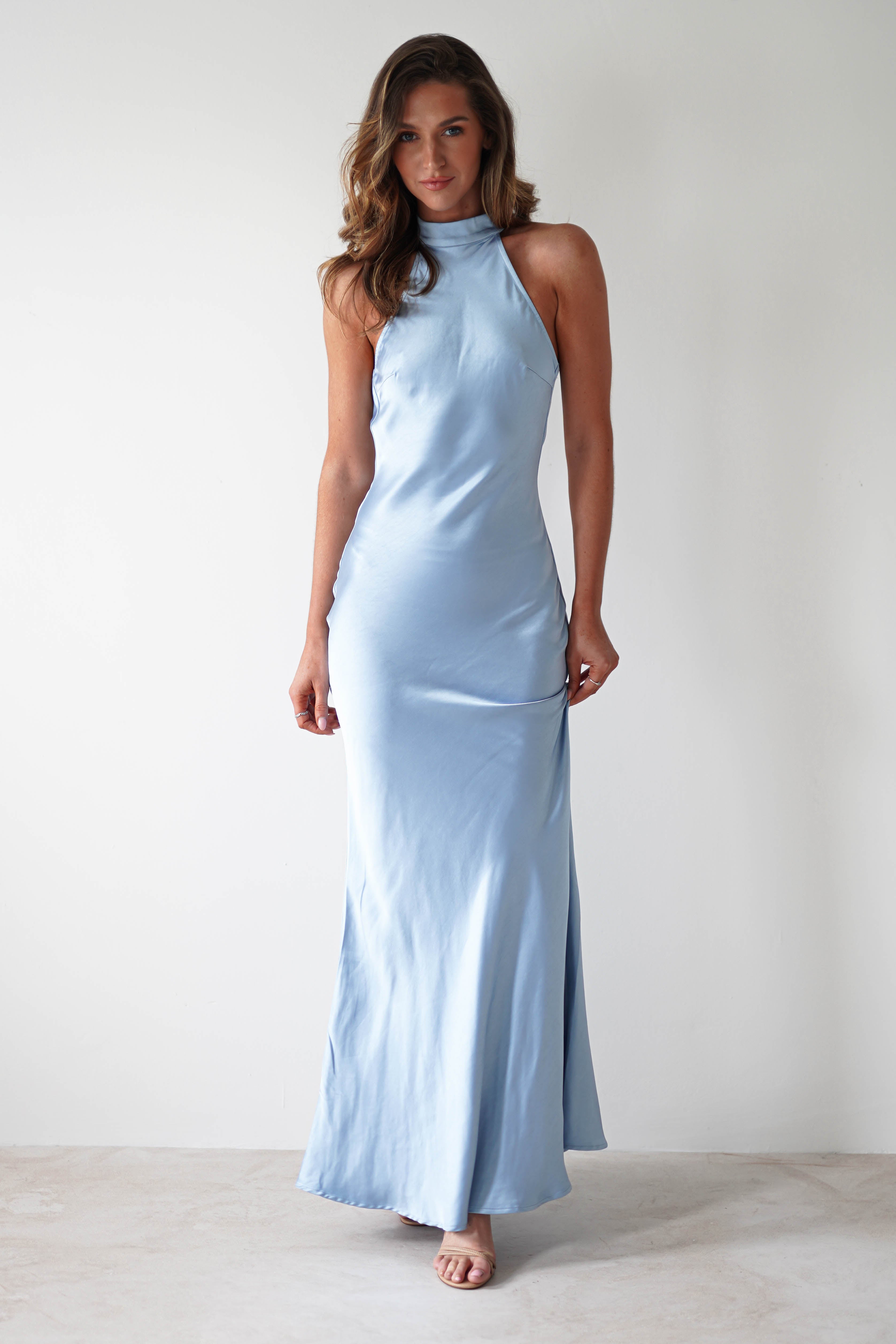 Natalia Soft Satin Maxi Dress | Blue - Oh Hello Clothing