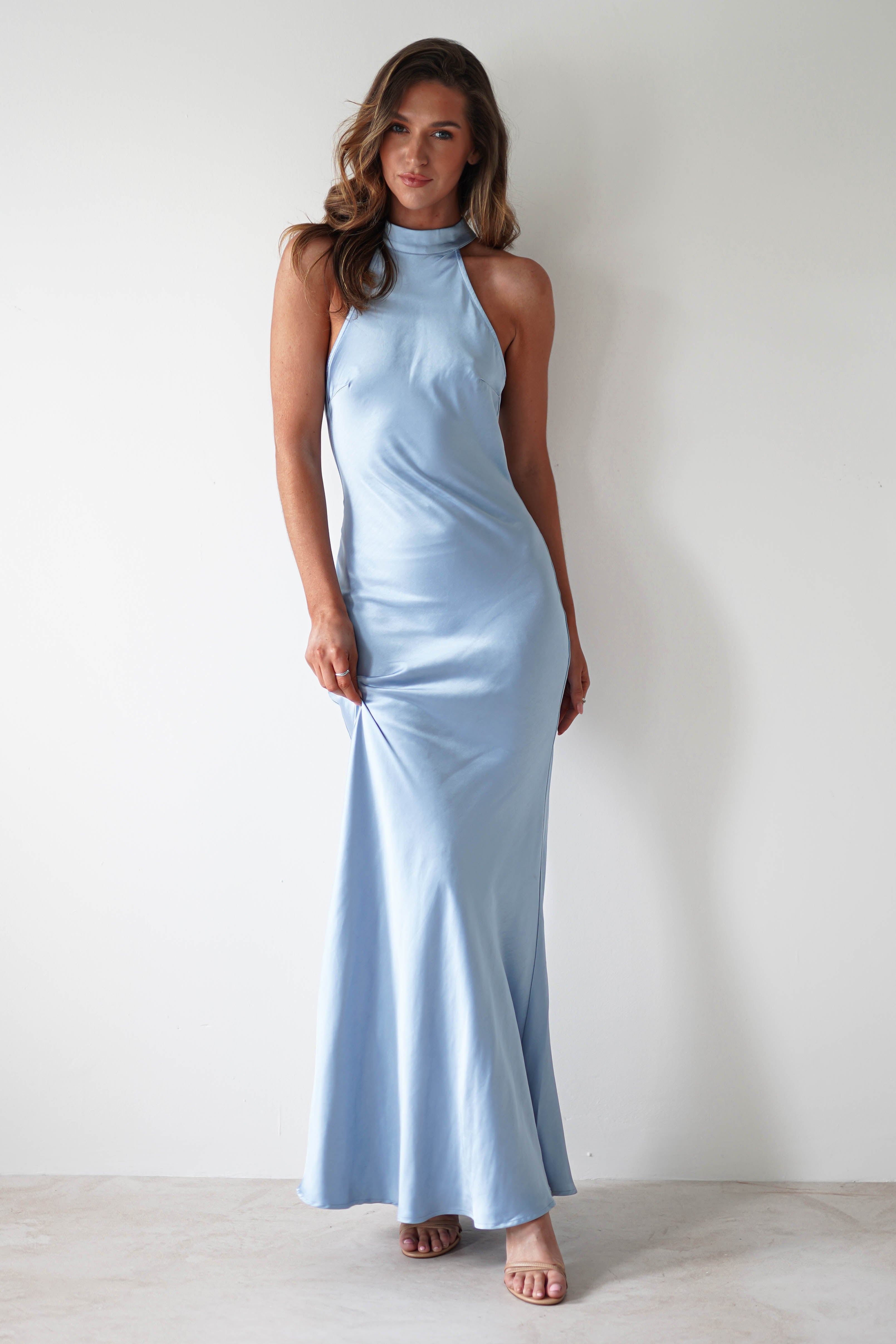 Natalia Soft Satin Maxi Dress | Blue - Oh Hello Clothing