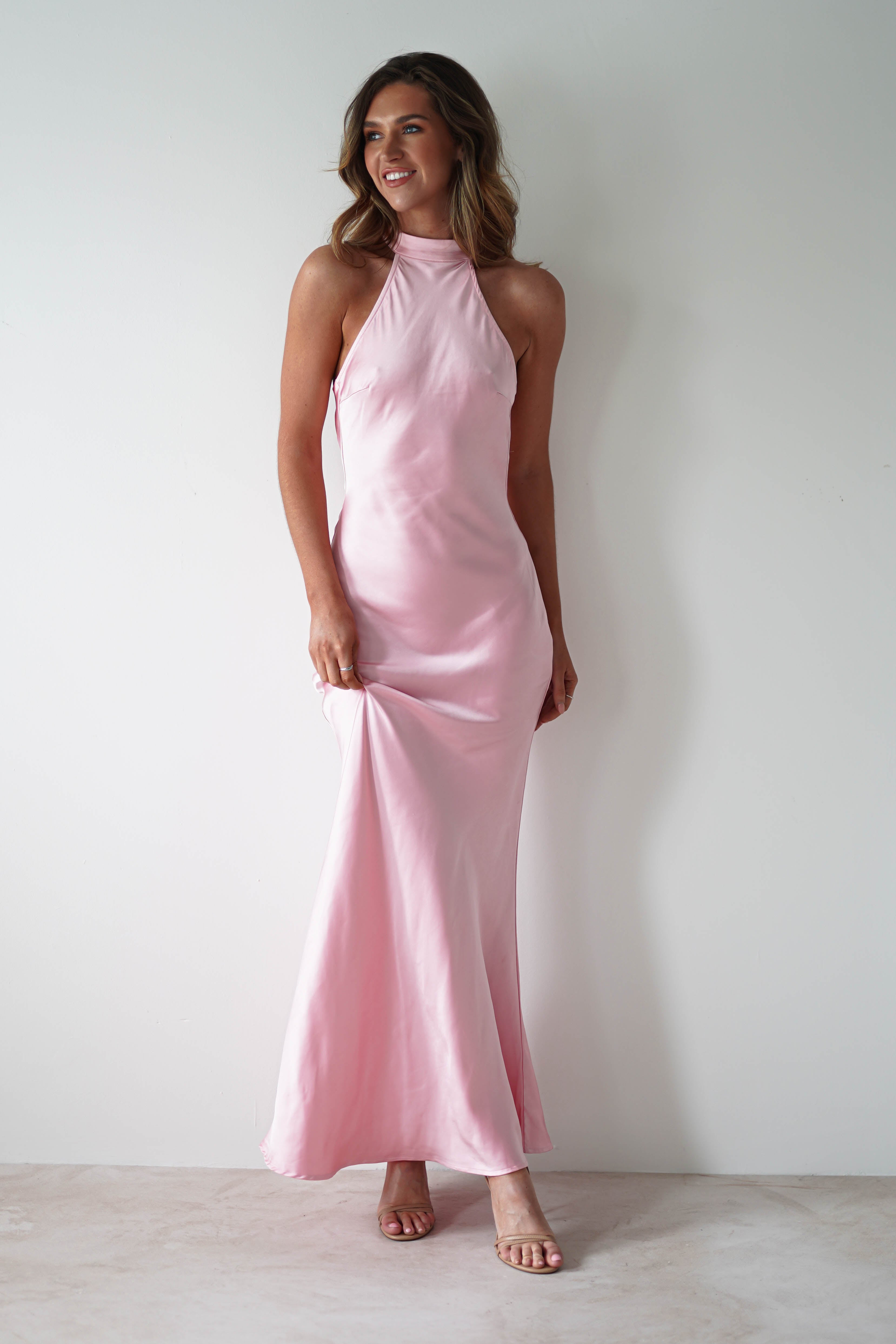 Natalia Soft Satin Maxi Dress | Pink - Oh Hello Clothing