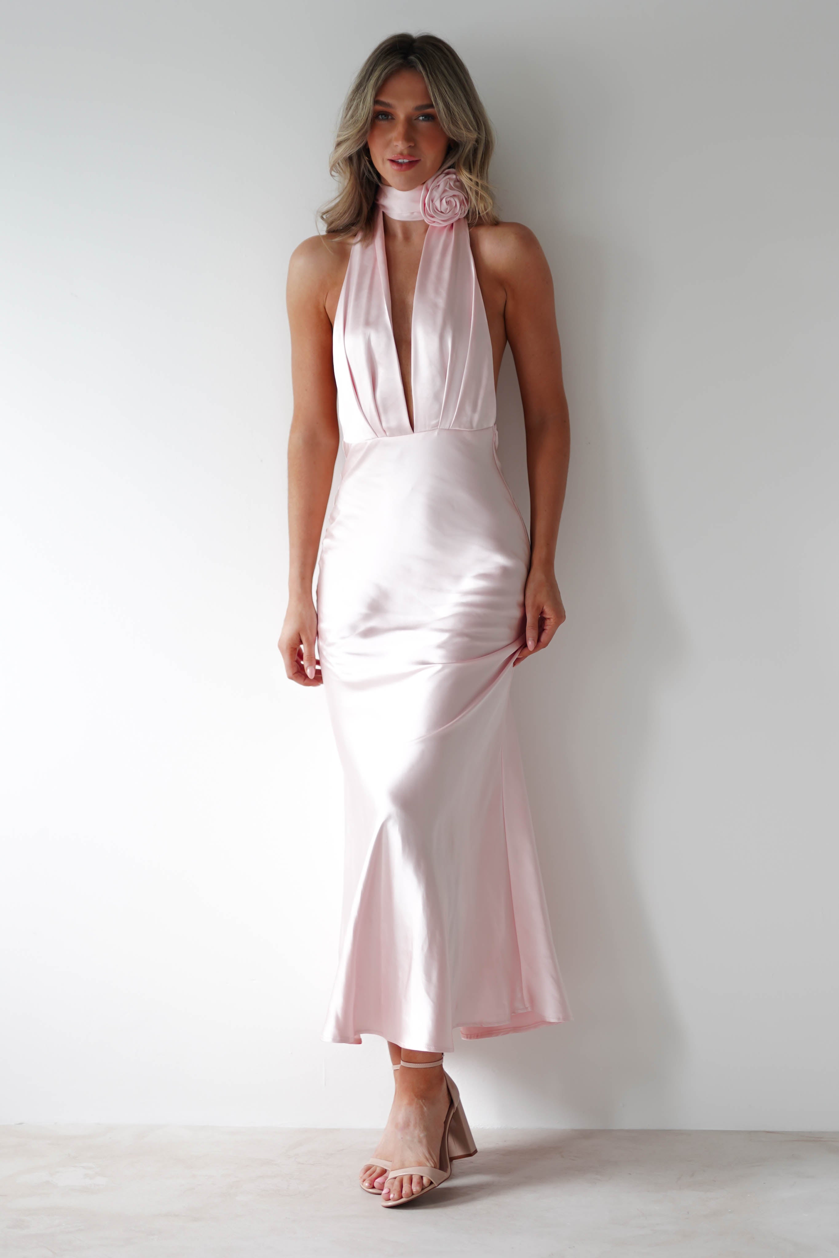 Kaylah Soft Satin Maxi Dress | Pearl Pink - Oh Hello Clothing