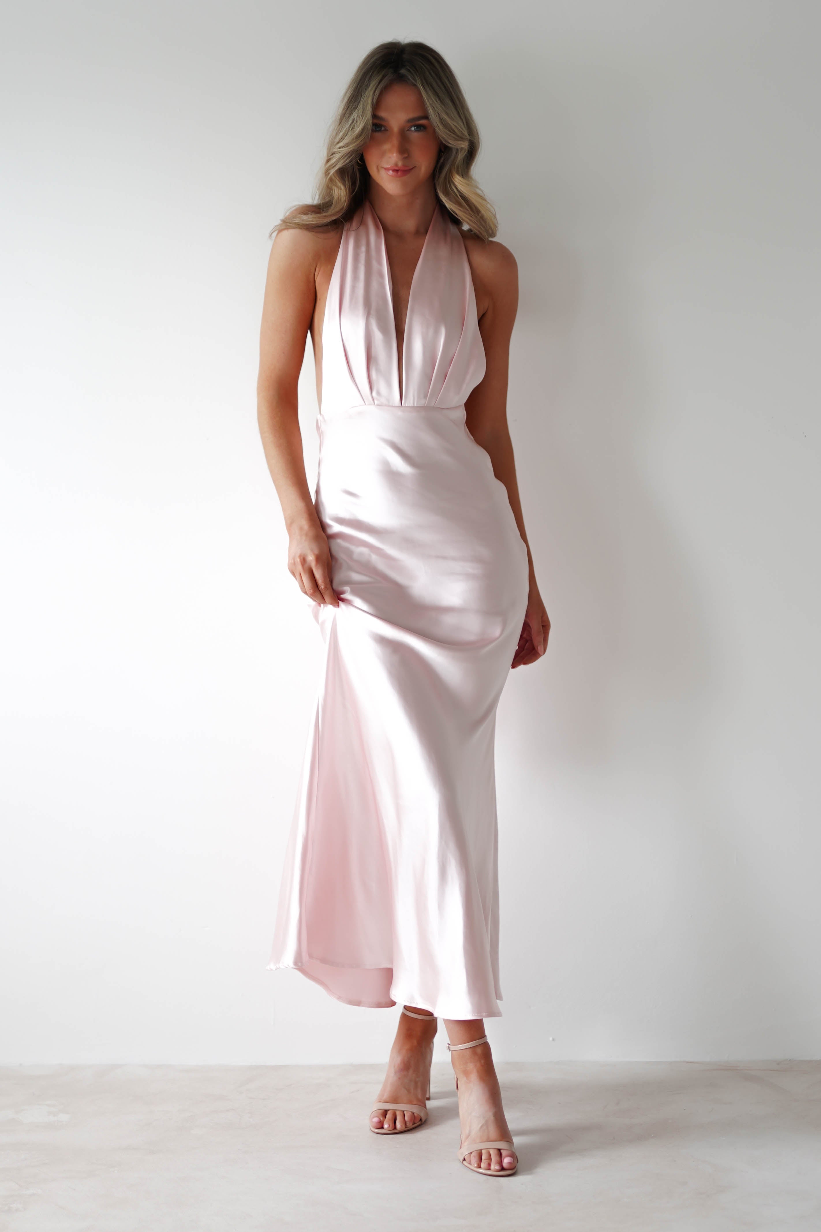 Kaylah Soft Satin Maxi Dress | Pearl Pink - Oh Hello Clothing