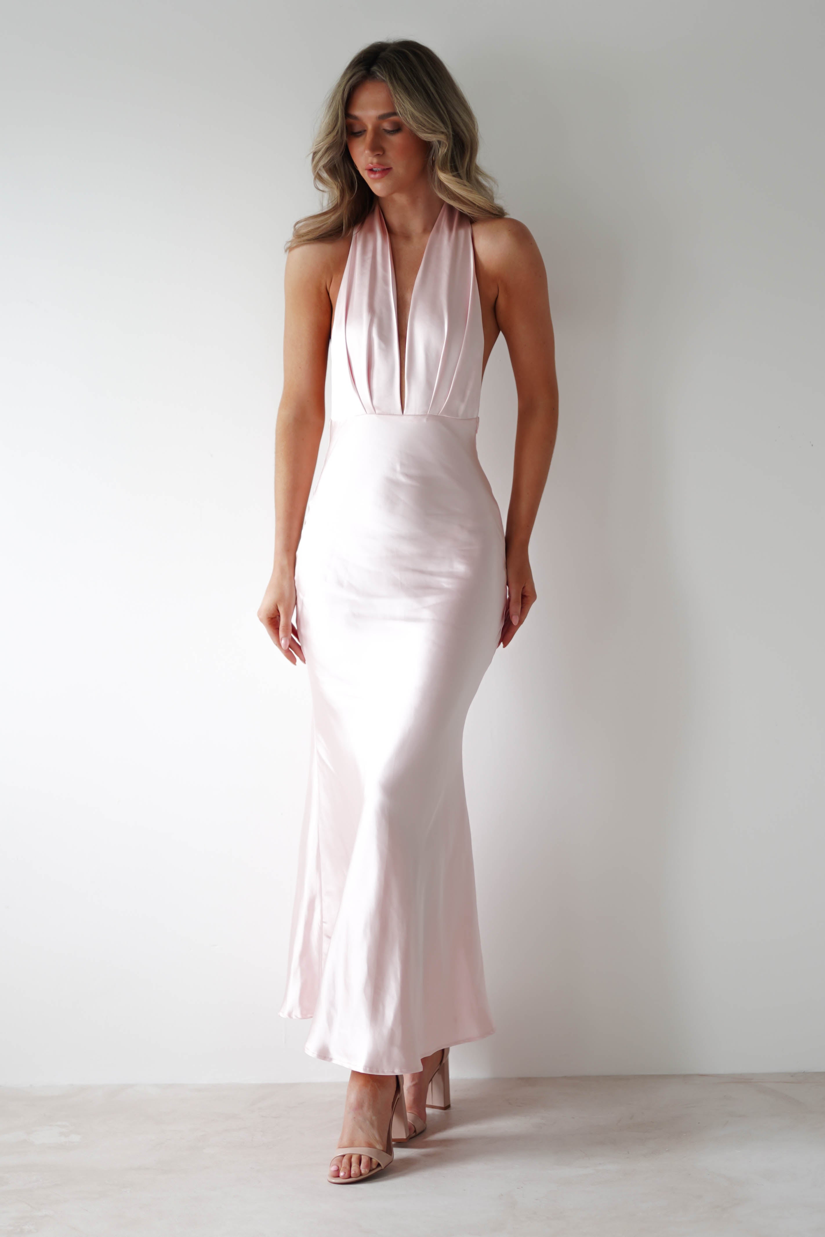Kaylah Soft Satin Maxi Dress | Pearl Pink - Oh Hello Clothing