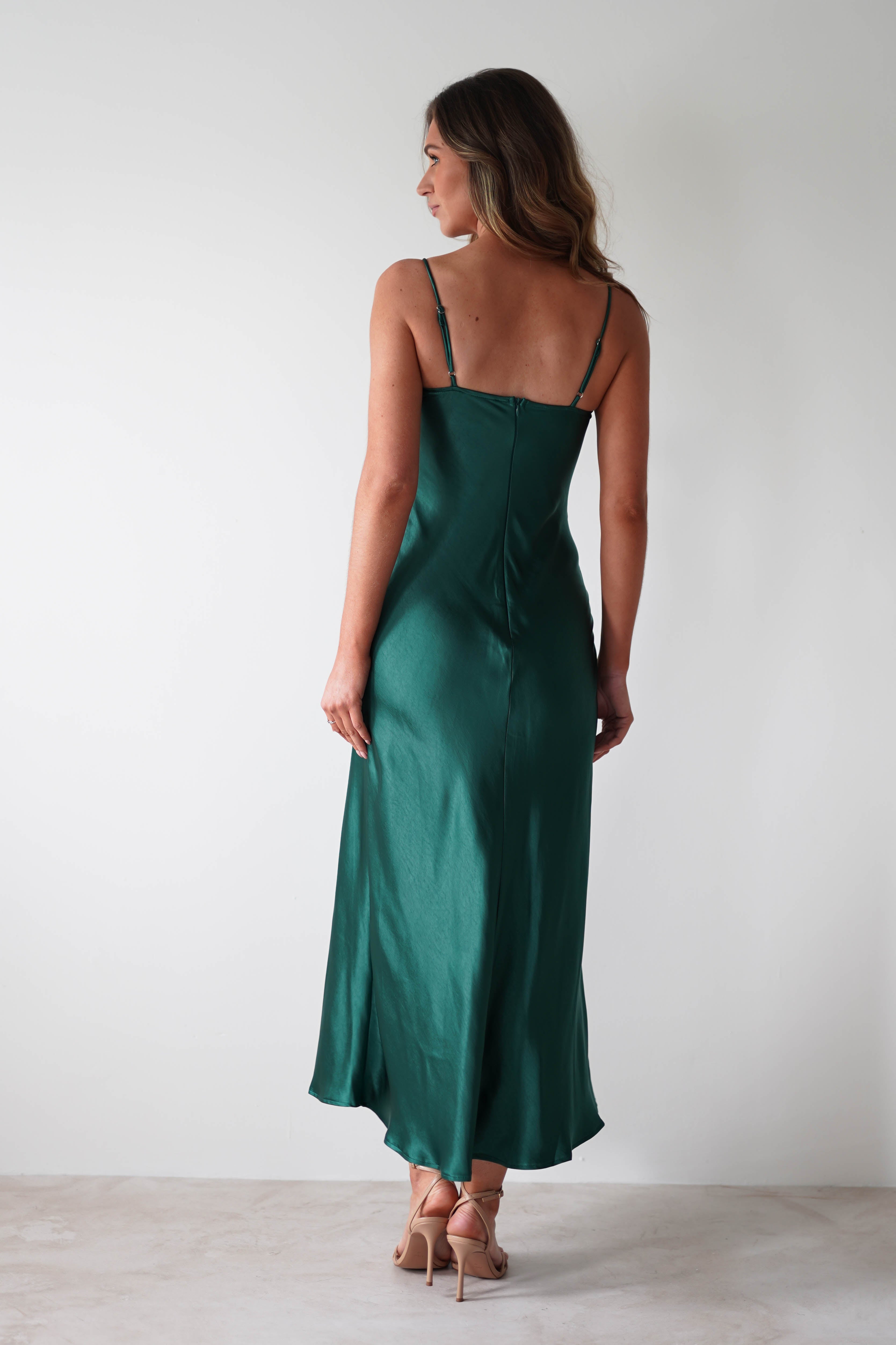 SASHA On Sale Ricci Soft Satin Maxi Dress | Forest Green