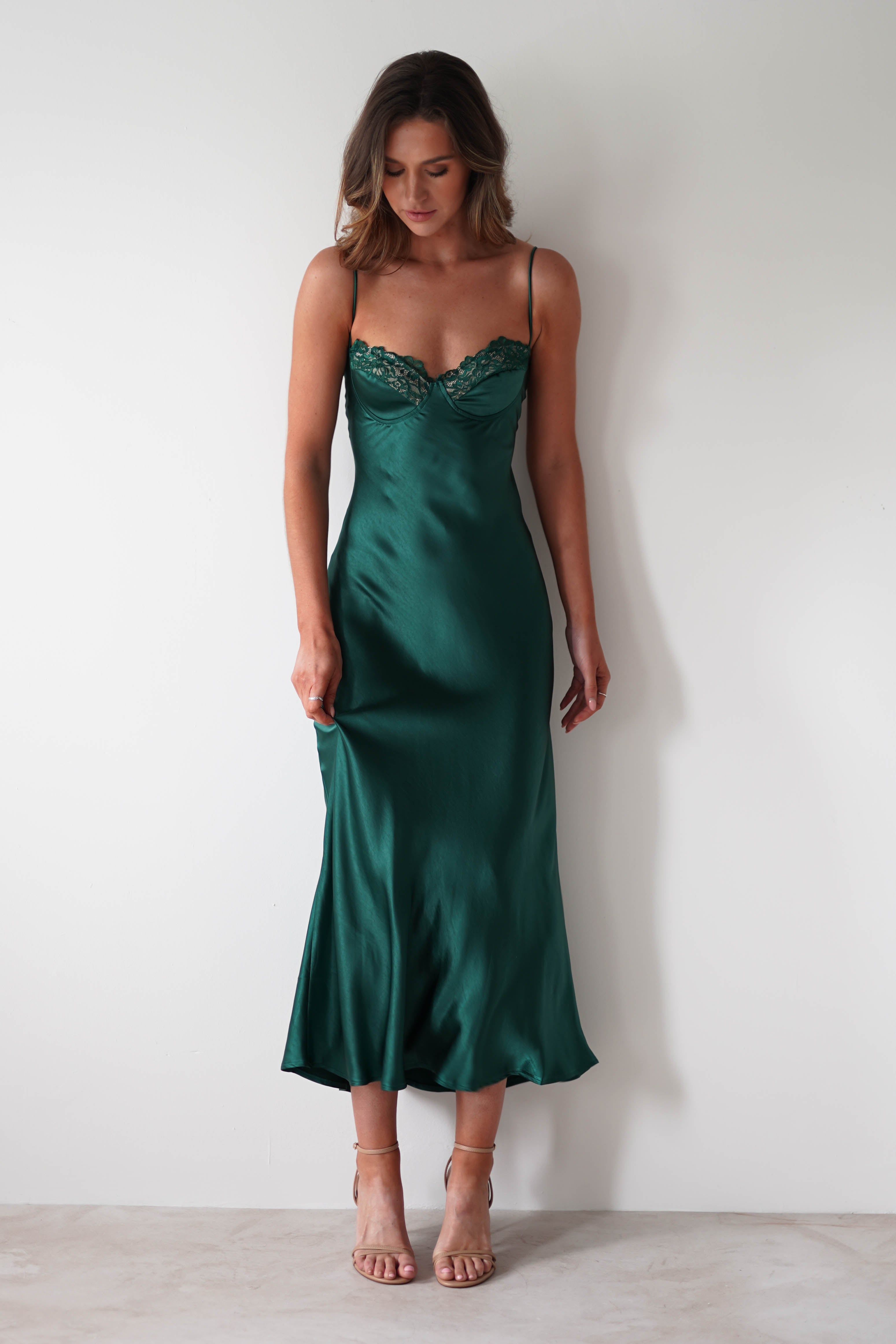 SASHA On Sale Ricci Soft Satin Maxi Dress | Forest Green