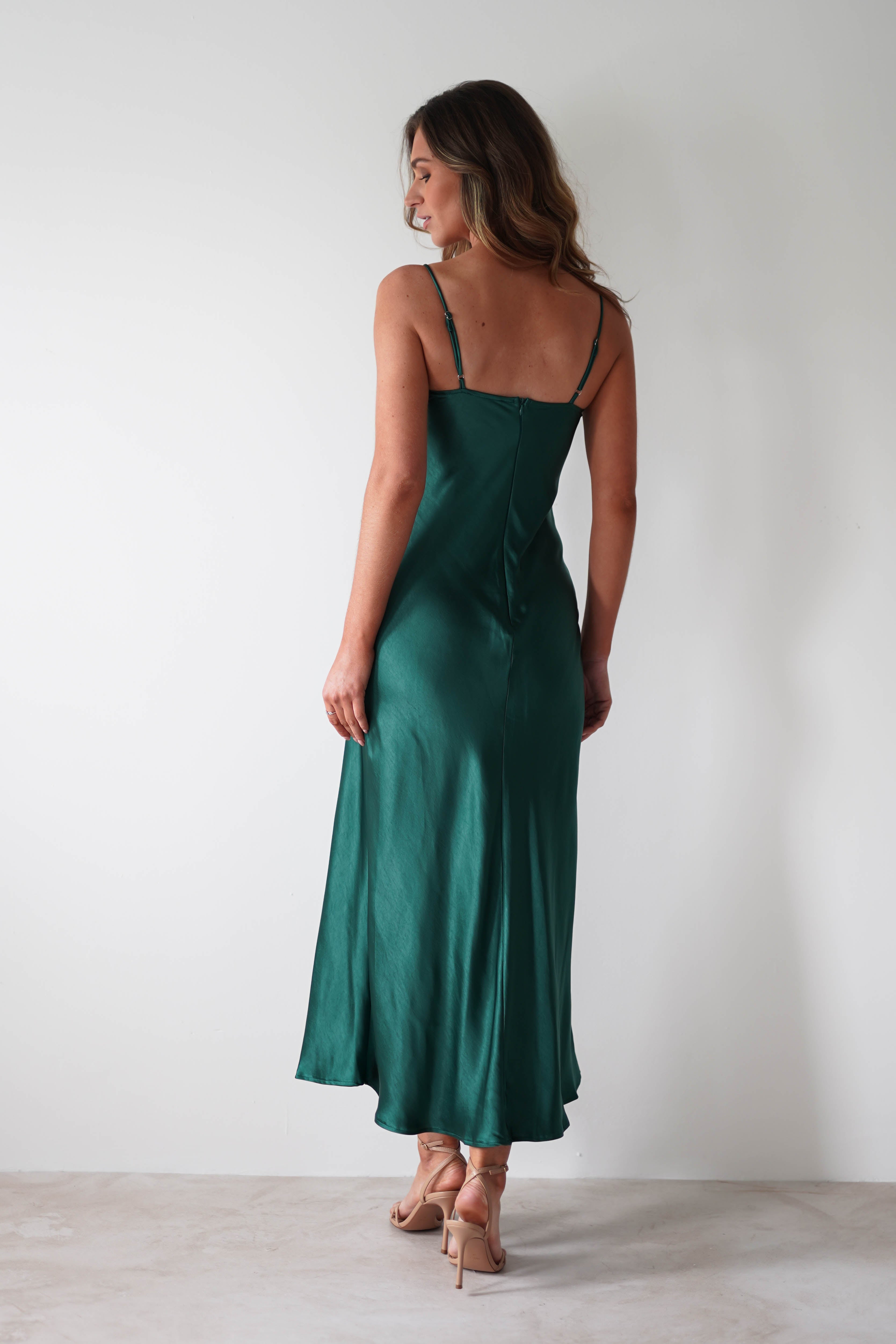 SASHA On Sale Ricci Soft Satin Maxi Dress | Forest Green