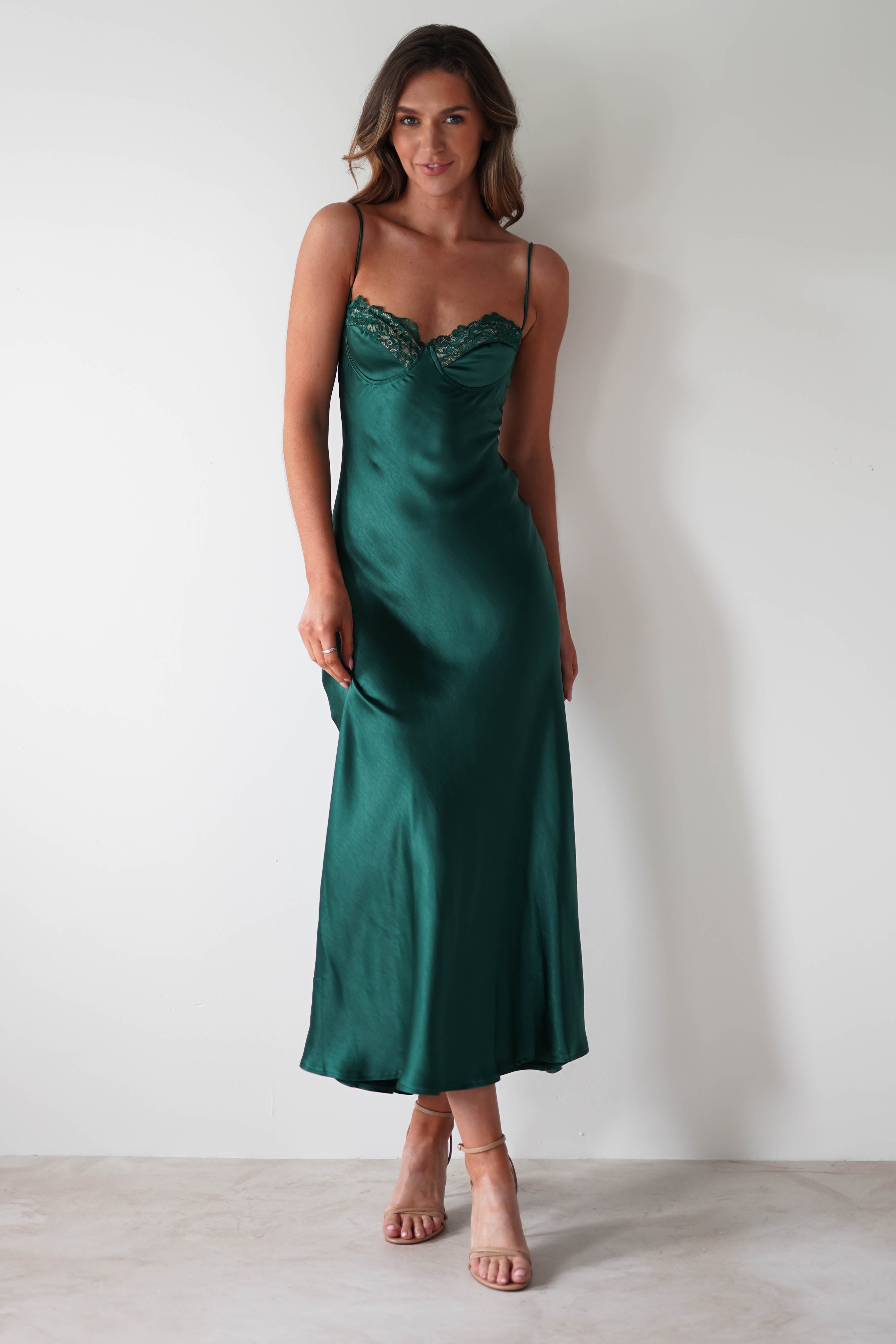 SASHA On Sale Ricci Soft Satin Maxi Dress | Forest Green
