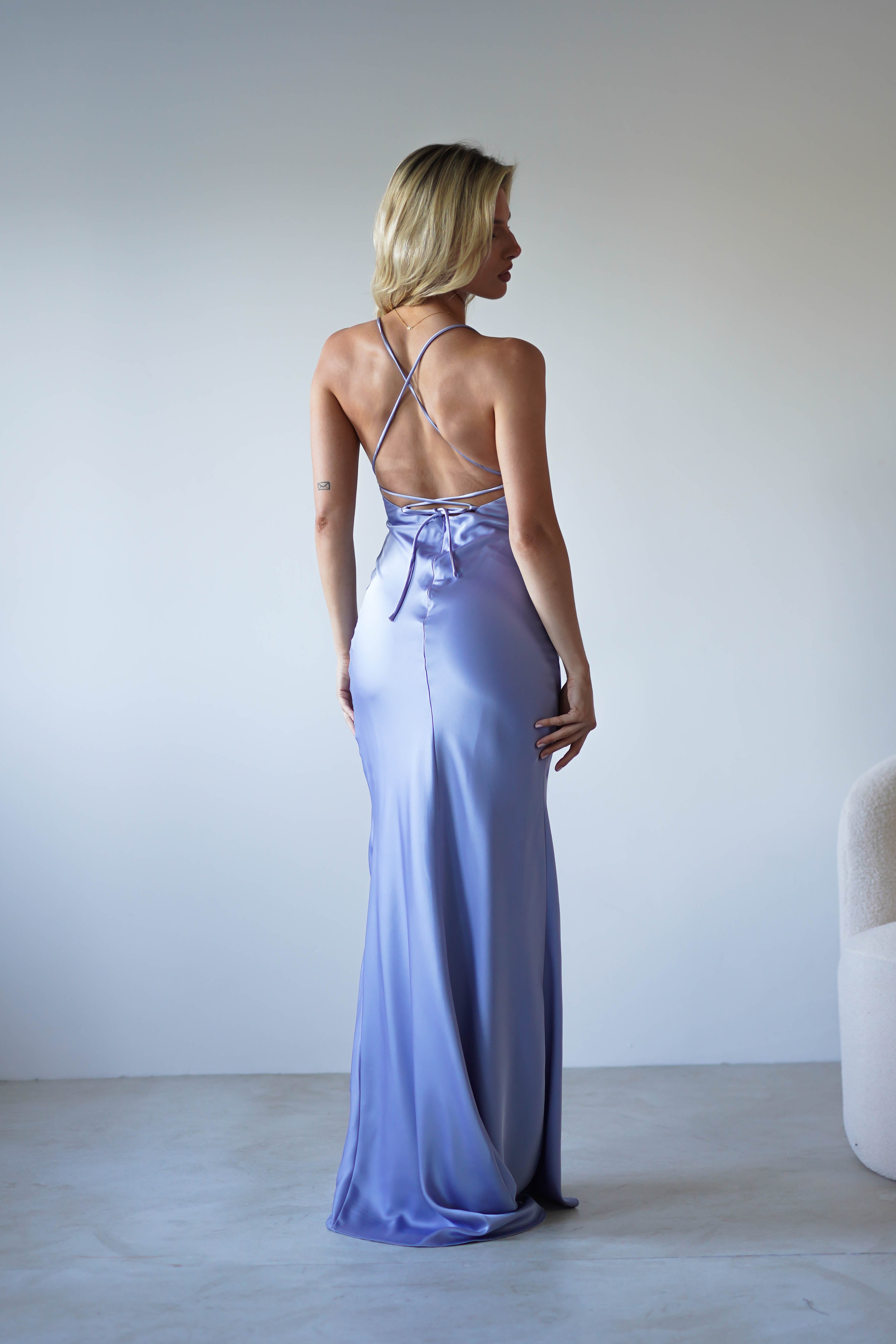 Elsa Matte Satin Maxi Gown | Periwinkle Blue | Oh Hello Clothing | XS (6)