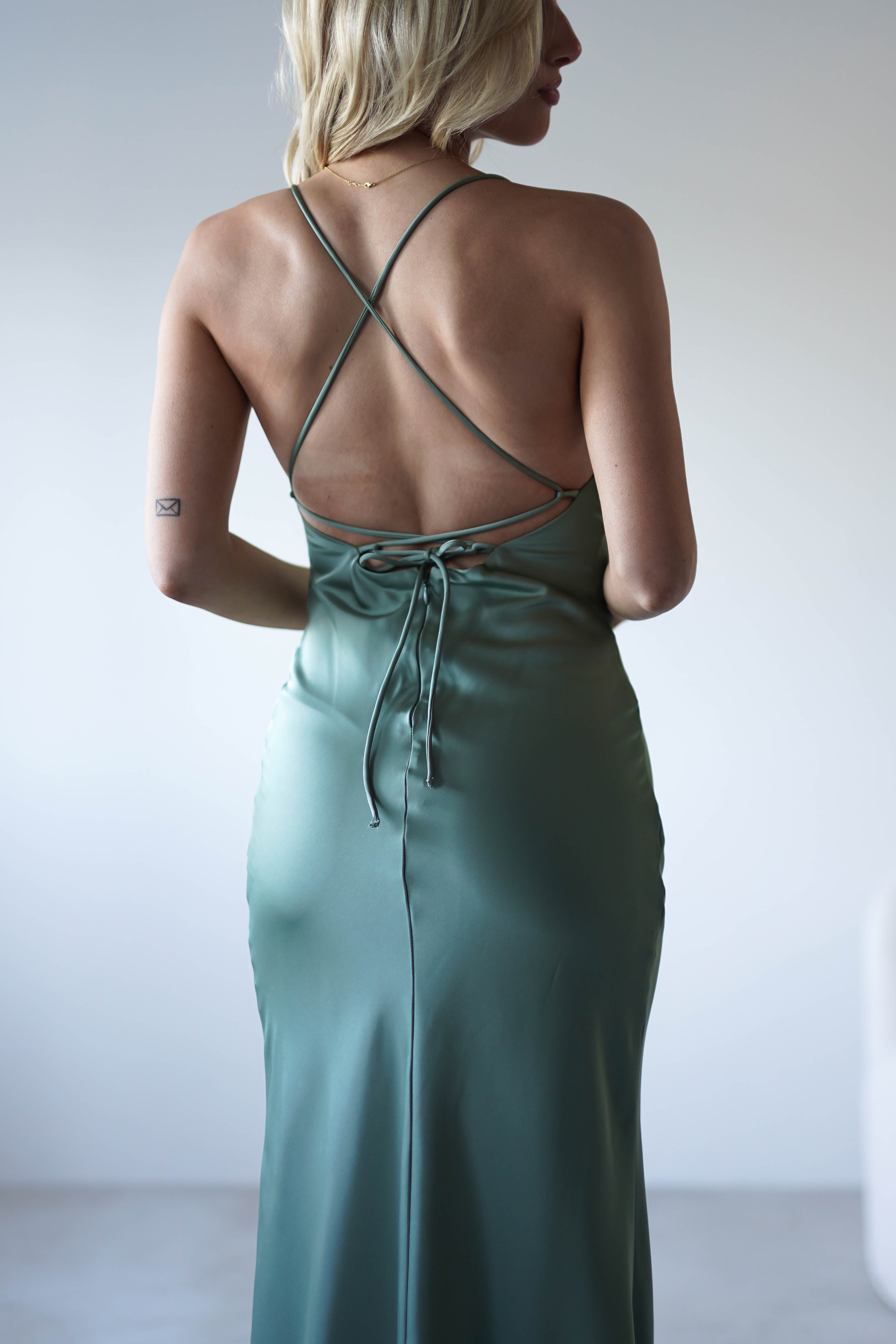 Elsa Matte Satin Maxi Gown | Olive | Oh Hello Clothing | XS (6)