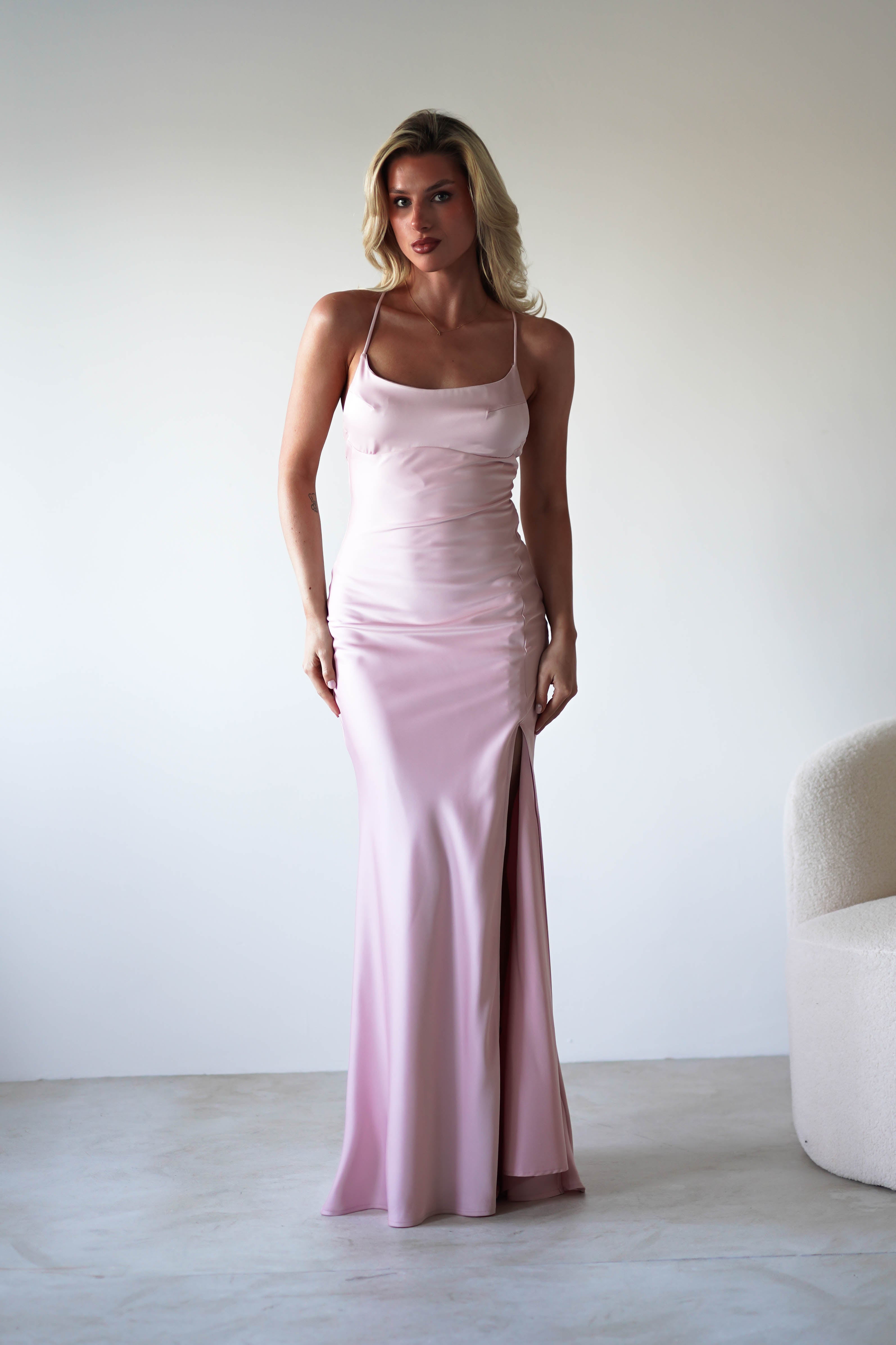 Elsa Matte Satin Maxi Gown | Blush Pink | Oh Hello Clothing | XS (6)