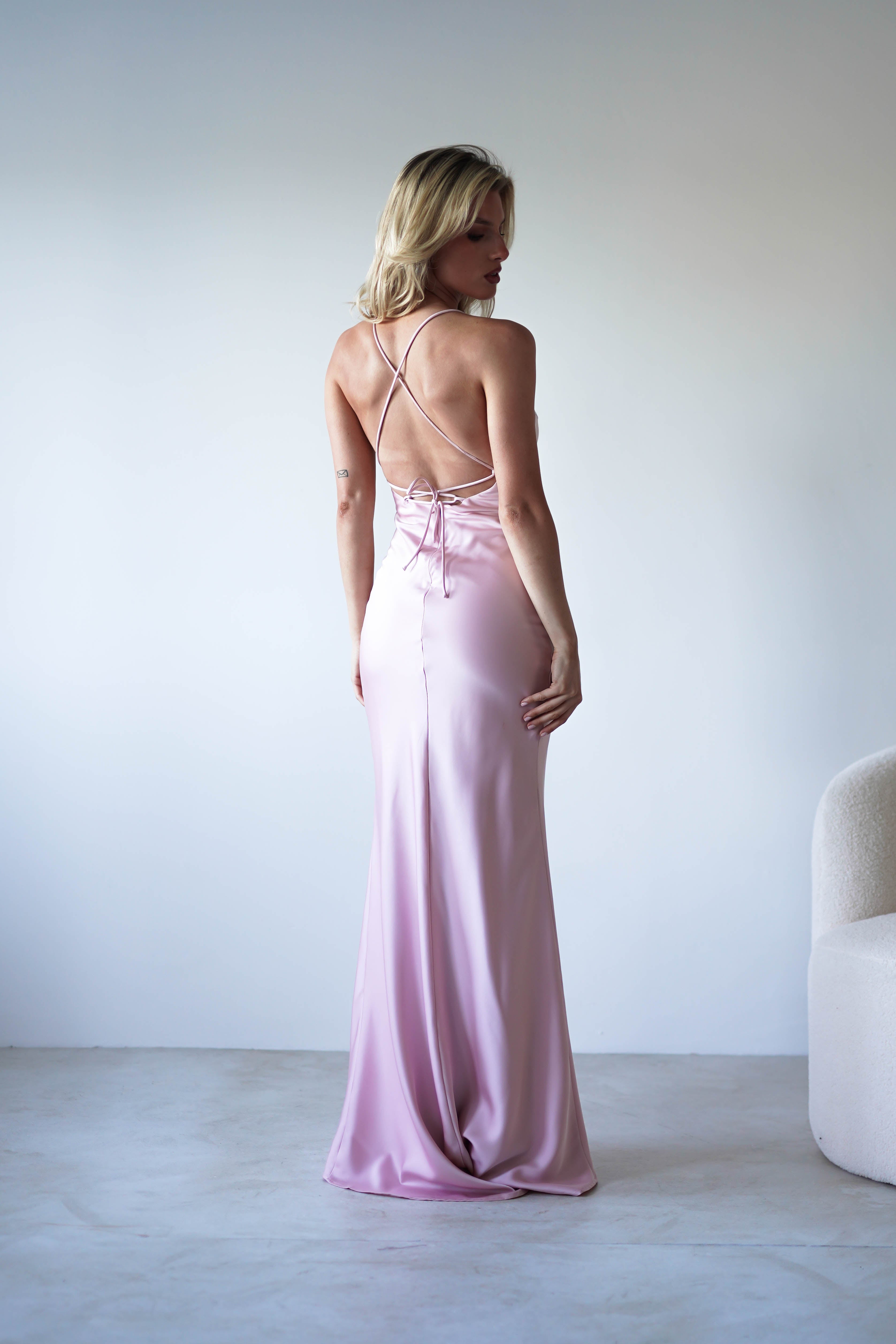 Elsa Matte Satin Maxi Gown | Blush Pink | Oh Hello Clothing | XS (6)