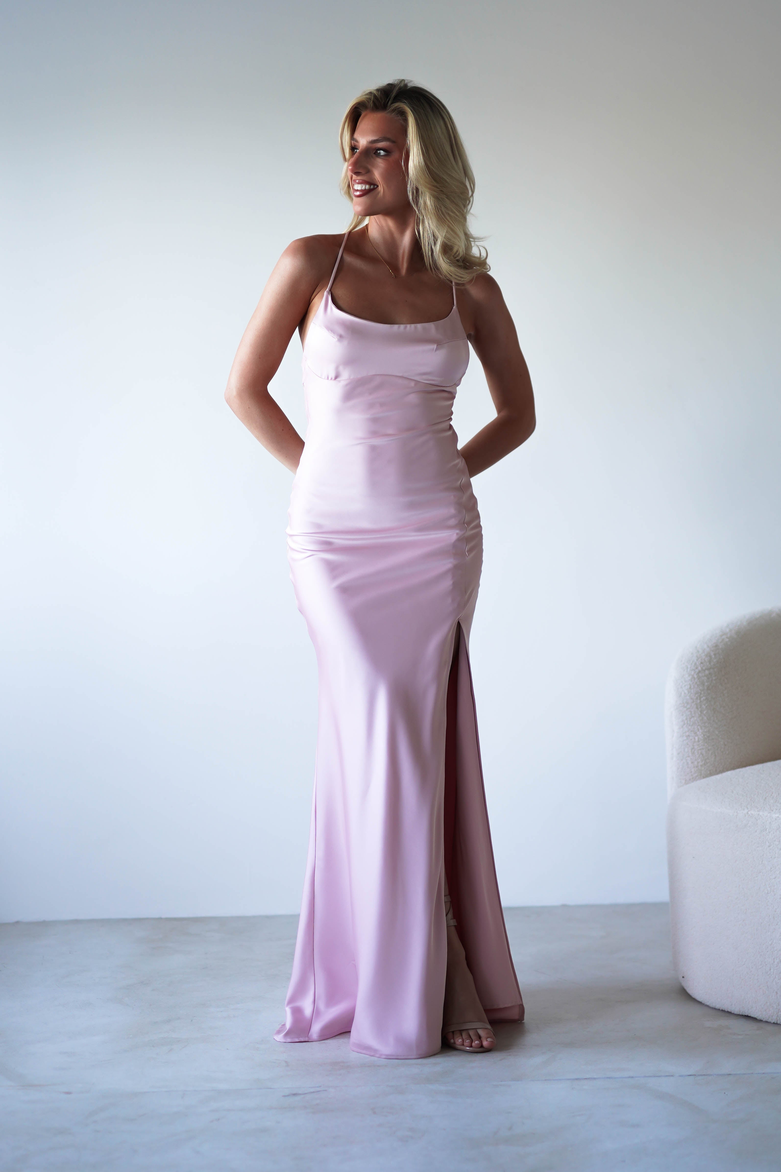 Elsa Matte Satin Maxi Gown | Blush Pink | Oh Hello Clothing | XS (6)